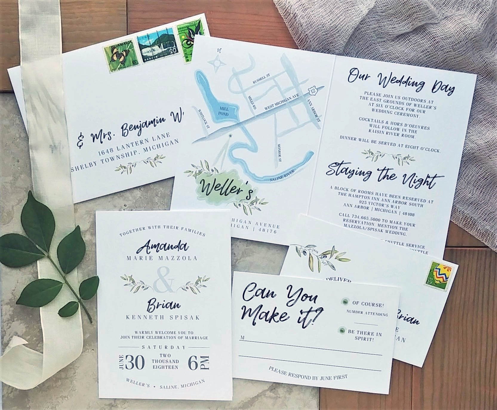 Fresh Modern Greenery Booklet Wedding Invitation Suite by Cordial Punch Press