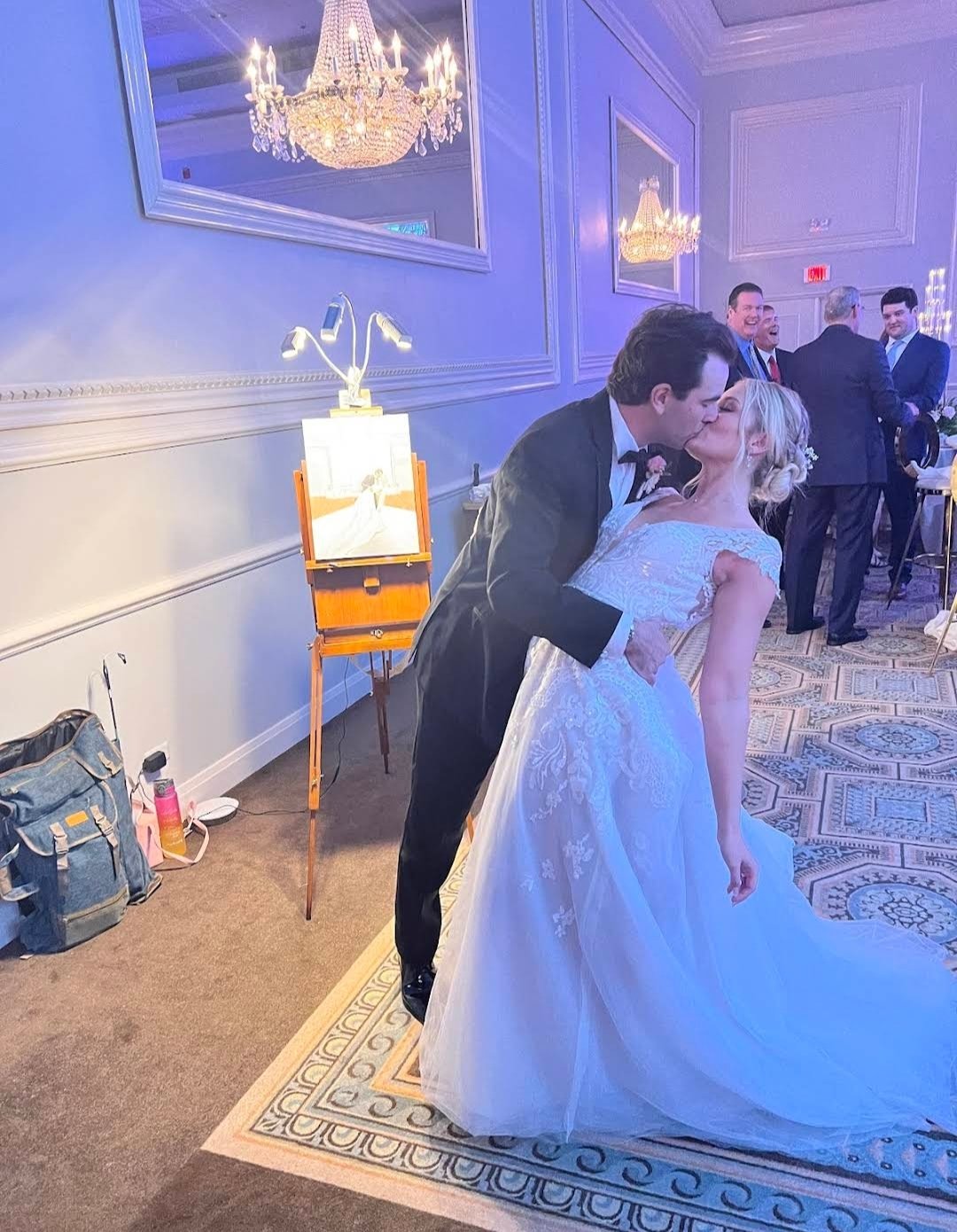 “We hired Sarah to paint a live portrait during our wedding reception and she did not disappoint. She painted throughout our dinner and the beginning of the dancing then took it home to completely detail and finish it off. I genuinely didn’t think
