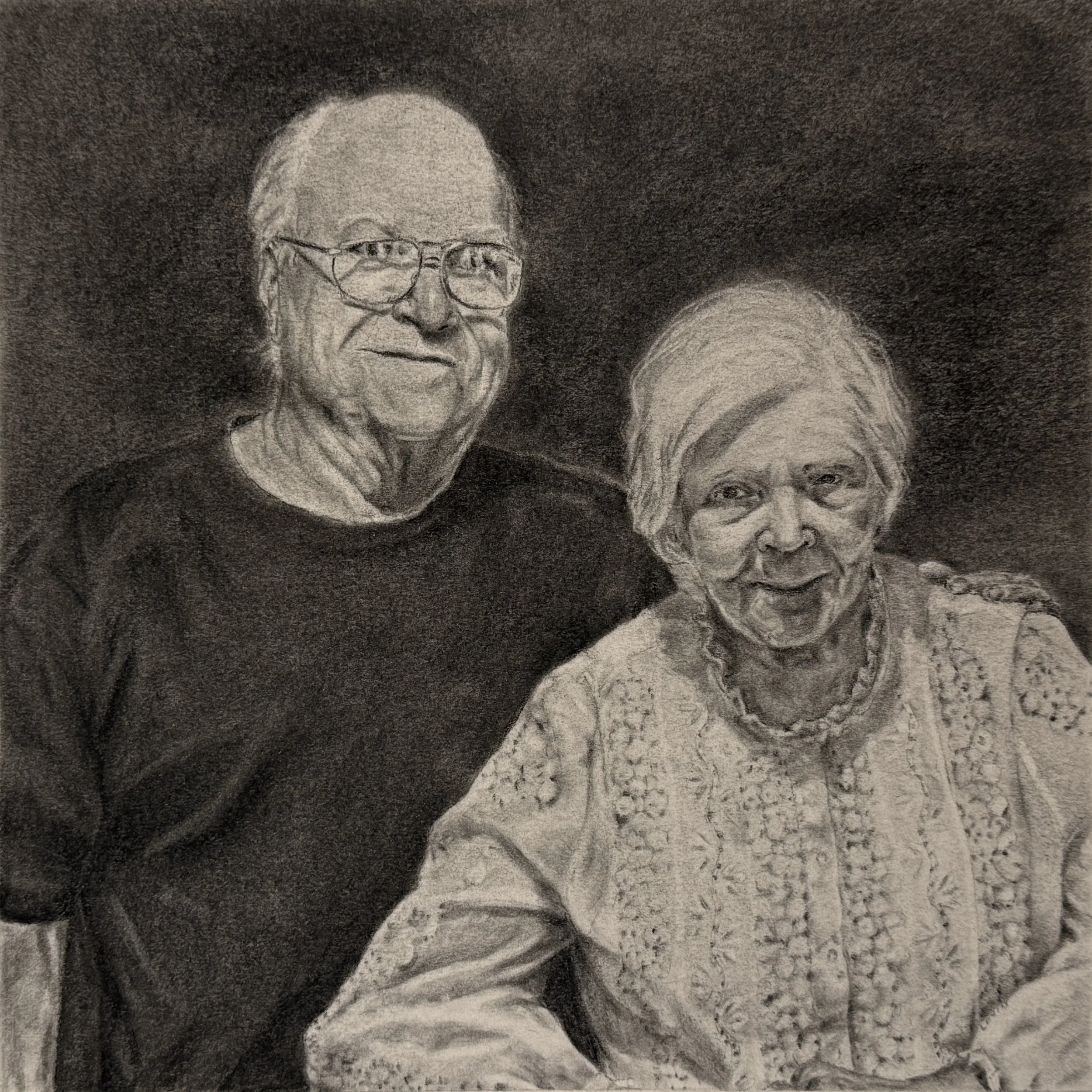   Mike &amp; Mary   Charcoal  8”x8”  2025   SOLD  