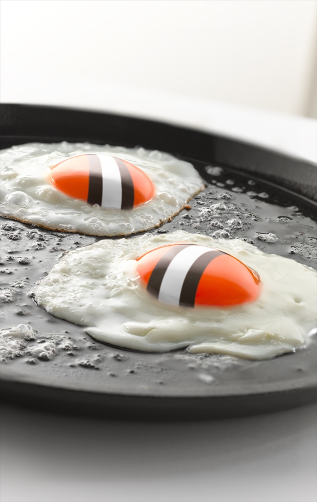 TRG Reality image of eggs with Cleveland Browns colors. 
