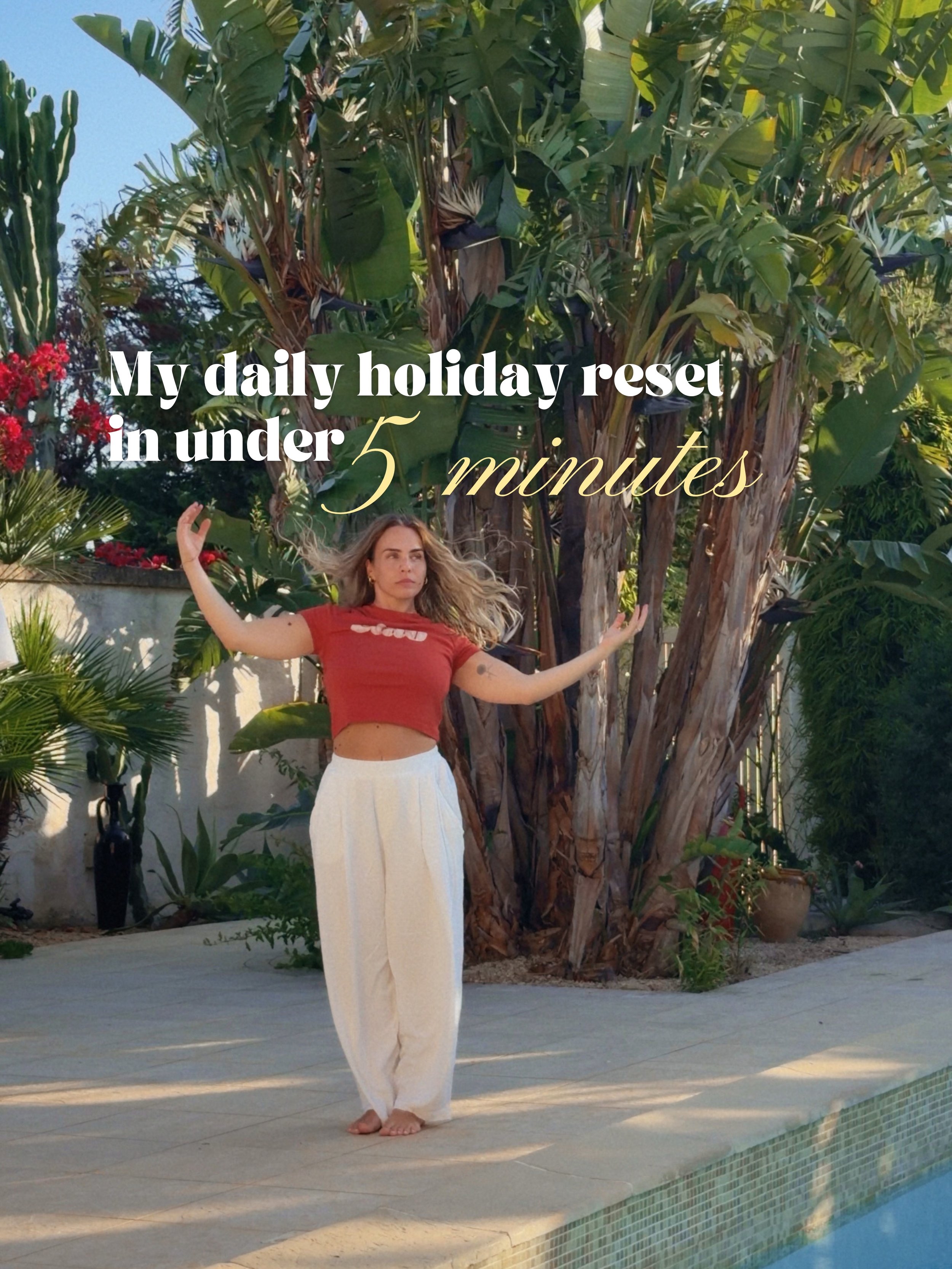 I love exploring on holiday, but my body definitely notices the extra walking, carrying bags (and baby!), long journeys, and different beds.

These are the 3 stretches I come back to every single day. Nothing fancy. No equipment. Just a few minutes t