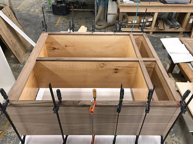 Nice walnut face frame cabinet getting glued up in the shop today! ...
...
...
#wood #woodworking #craft #craftsman #customwoodwork #custom #cabinetry #customcabinetry #piedmontjoinery #handmade #finewoodworking #buisness