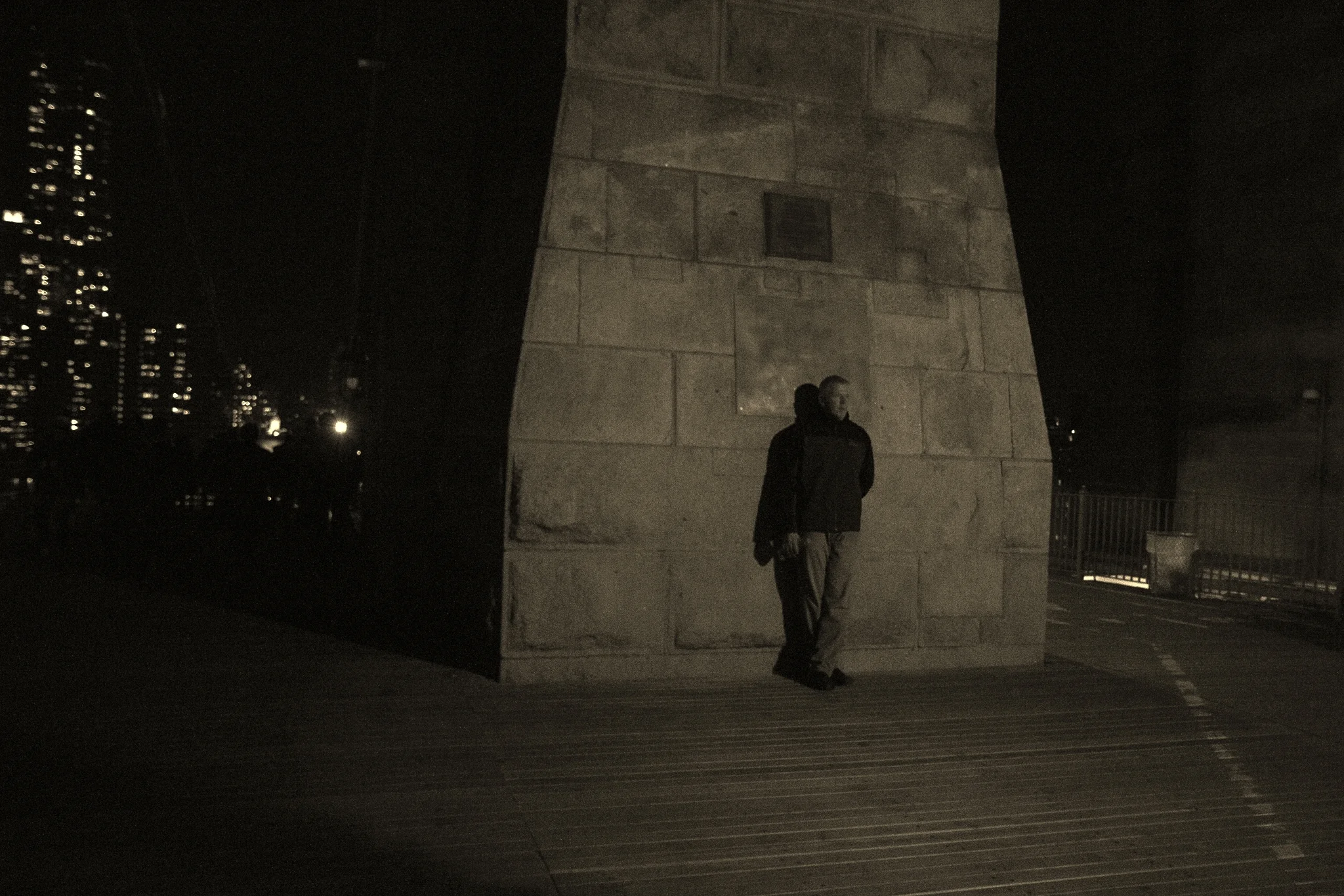 Just a man on the Brooklyn Bridge. But he seemed to be posing, so I took some pics. ;)