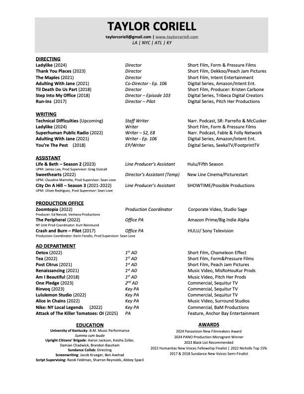 FILMMAKER RESUME