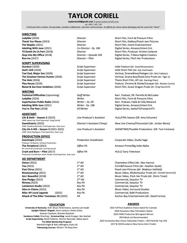 FILMMAKER RESUME