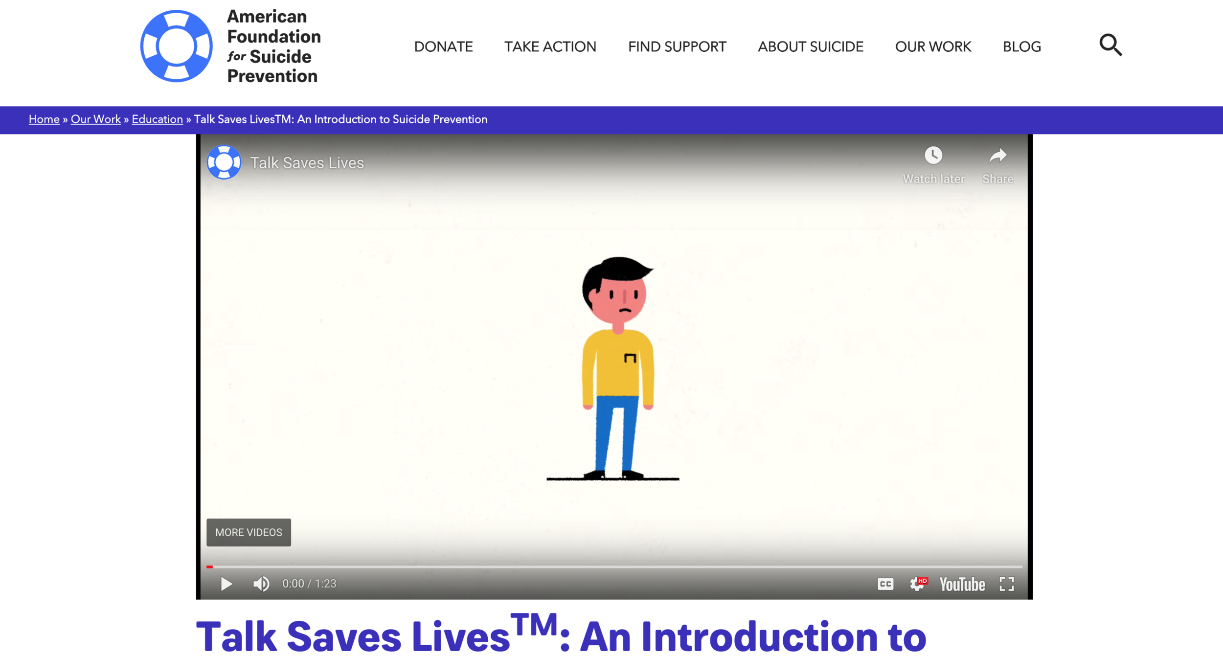 Suicide Prevention Course “Talk Saves Lives” - from The American Foundation for Suicide Prevention