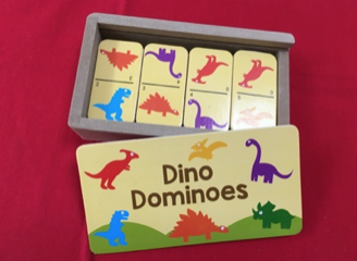 colorful wooden dinosaur dominos