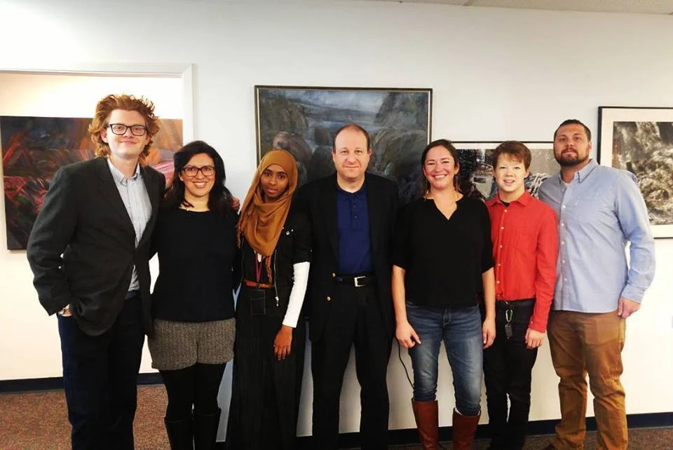 Stories Without Borders Team on set with Congressman Polis for Beyond the Wall II