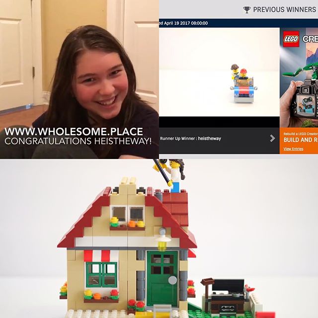 Our daughter won a recent LEGO Official contest as runner-up winner! We're so happy for her! 🎉🎈#stopmotion #likesecondplace #interview #legocontest @lego 😊🎥 http://www.wholesome.place/blog/heistheway-is-runner-up-winner-for-lego-official-build-an