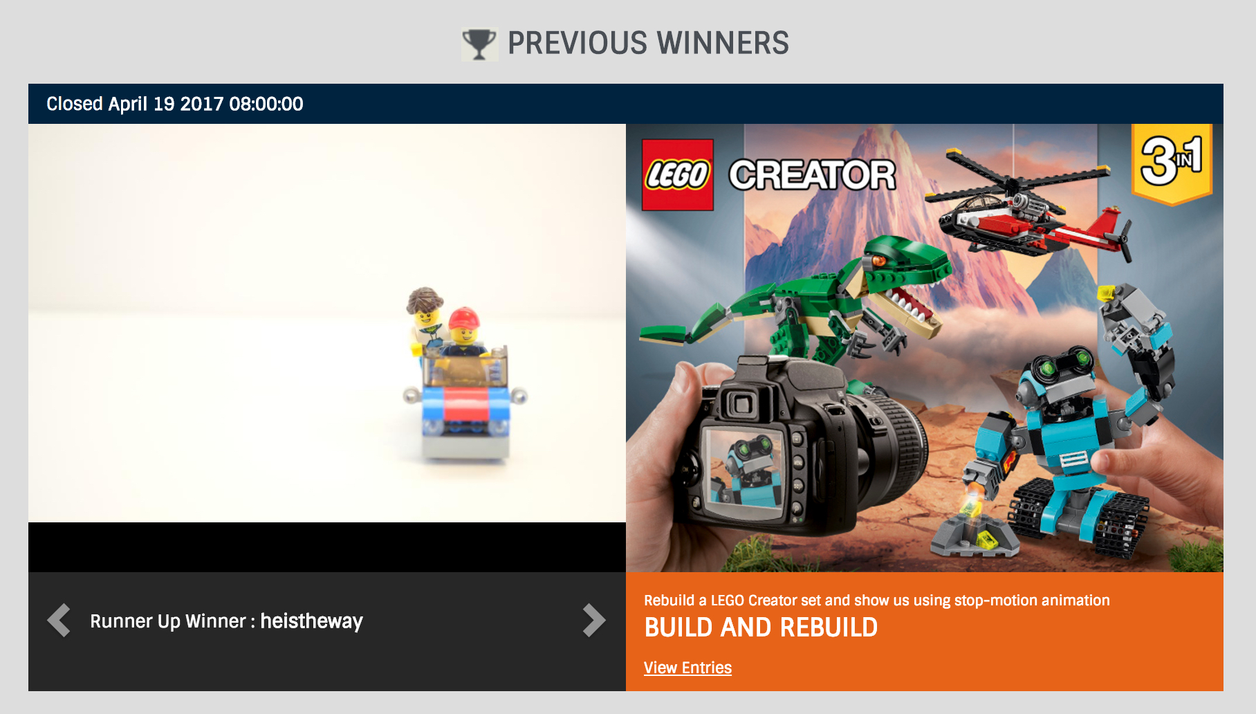 When you visit Lego.com's contest page, you can see a slideshow of winners and she is one of three. :) This is a screenshot from LEGO®