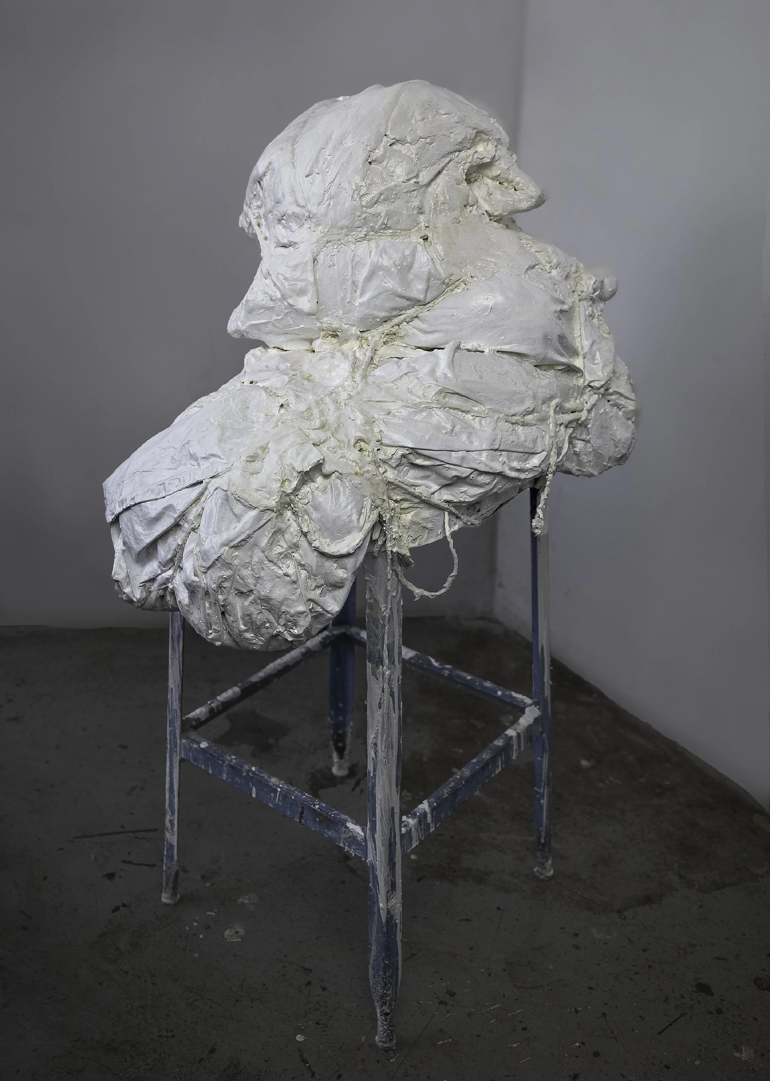 Permanence, 2016. Fabric, cord, plaster and found object, 25 x 20 x 42 inches ( 63.5 x 50.8 x 106.68 cm).