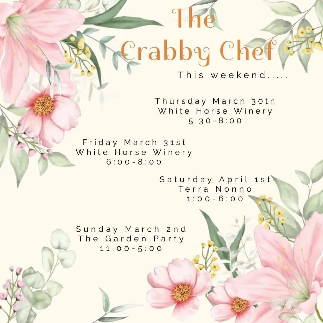 @crabbychef_nj will be at A Garden Party Sunday 4/2 11am - 5pm. Swipe for menu. Venue showcase Sunday as well. Come and check us out!