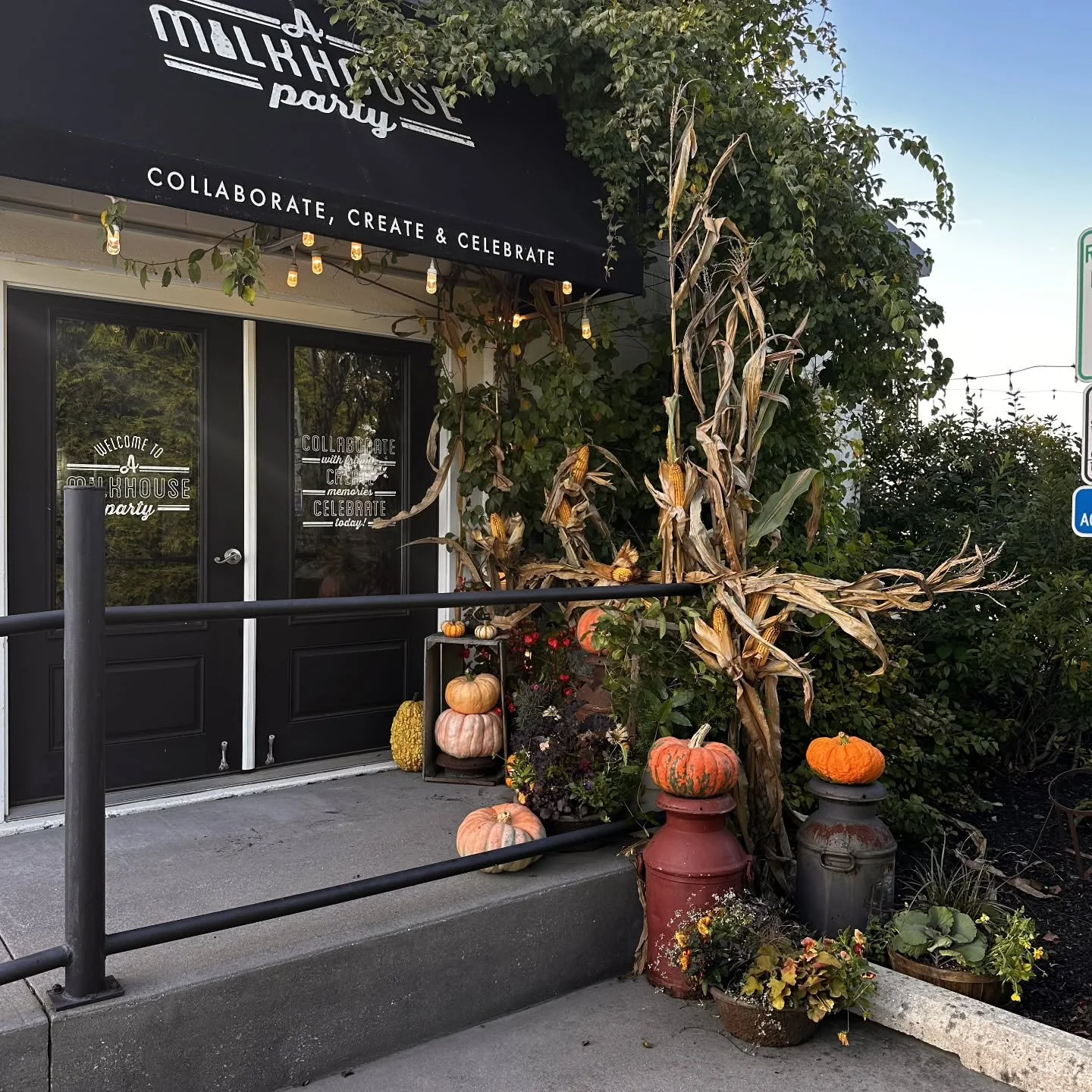 All updated for the fall season! Need a cozy space for your event? We have inside and outside spaces, climate control, seating for 45, outside catering permitted, and an 8 hour rental! Email hello@amilkhouseparty.com about booking.