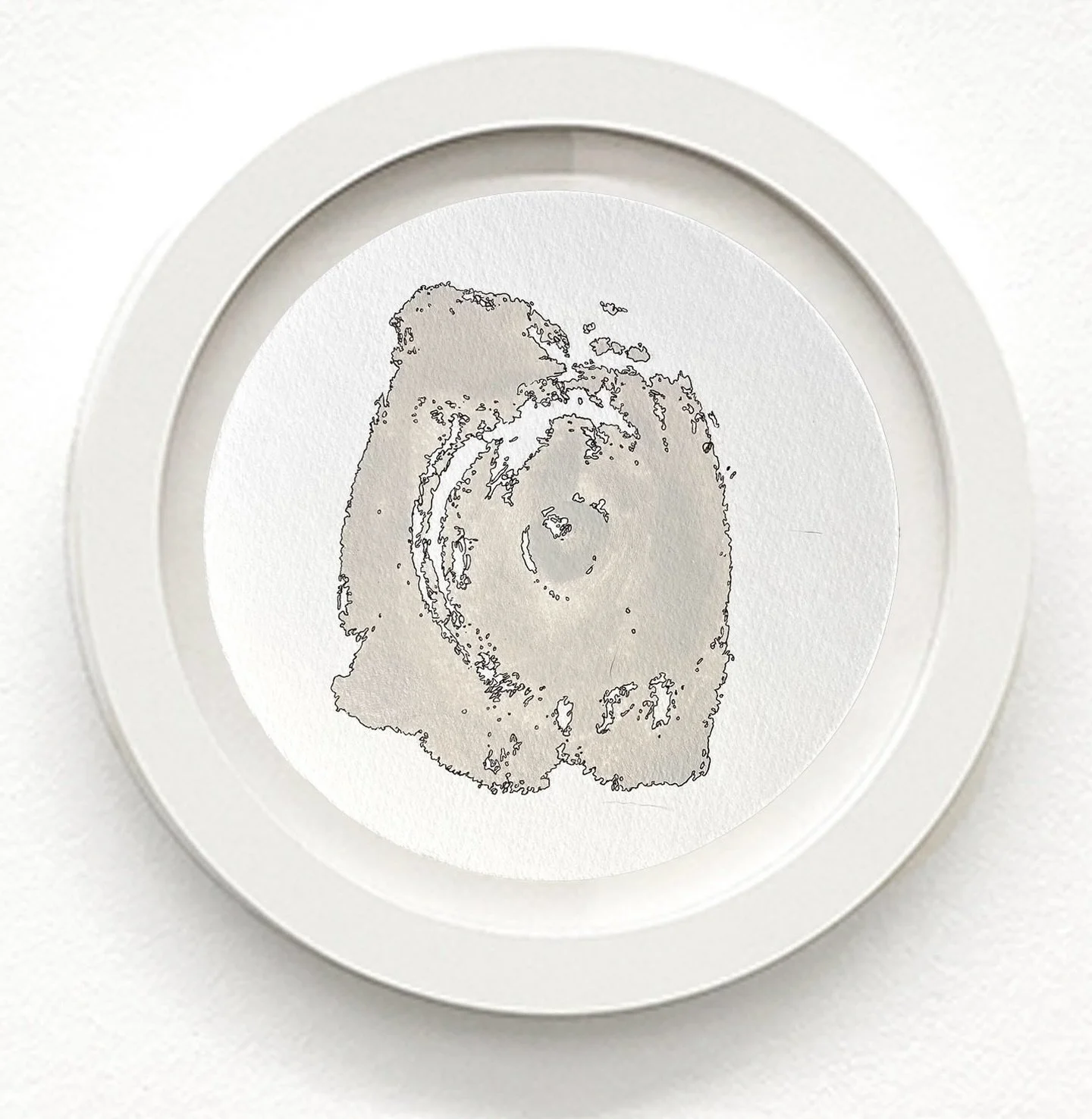 Impression 4, Breast impression with latex paint and black ink on round Fabriano paper, 6&rdquo; x 6&rdquo; (9 &frac14;&rdquo; x 9 &frac14;&rdquo; framed), 2023  Excited to be exhibiting this work in  Territories: Place of Making with Arts Etobicoke,