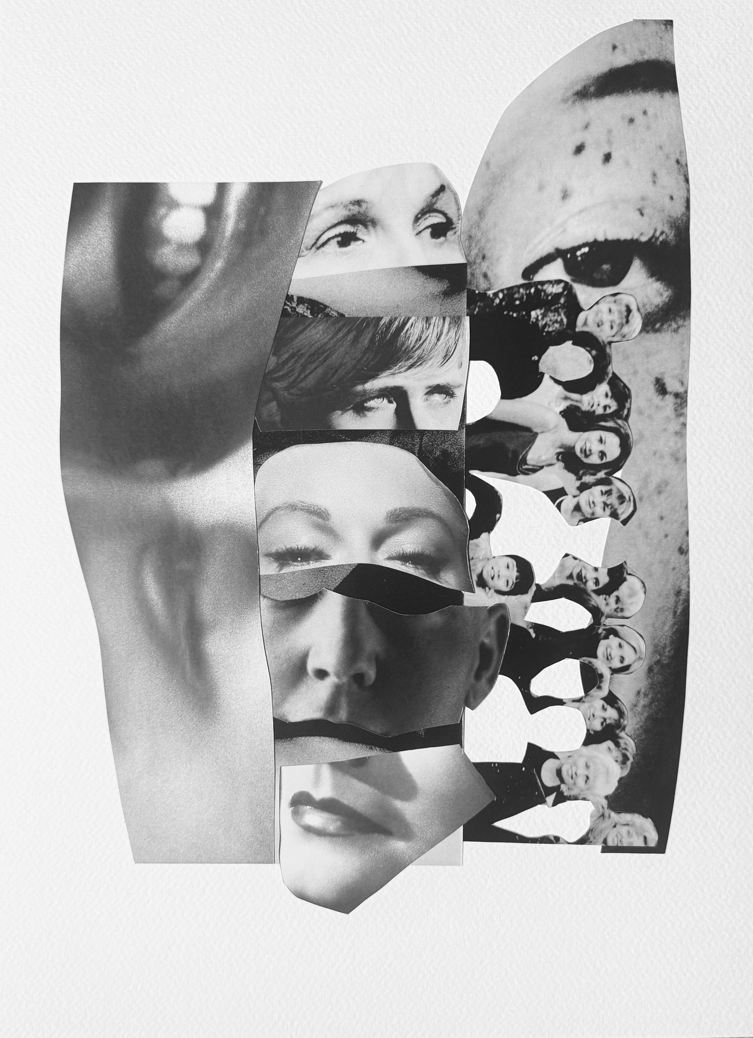  Silhouettes and Shadows 1 Black and white collage on acid free, cold pressed paper, 11” x 14,” 2025 