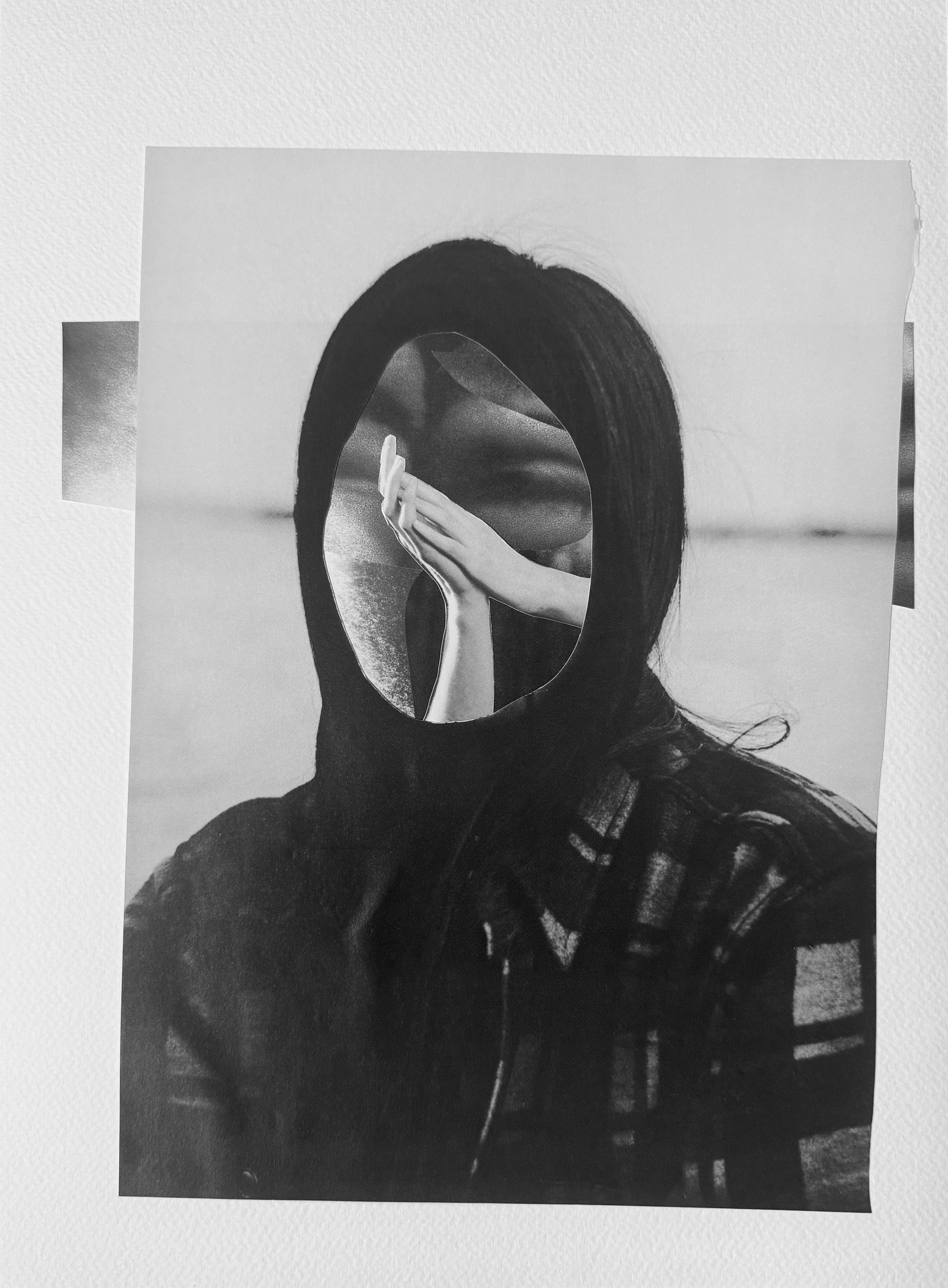  Silhouettes and Shadows 3 Black and white collage on acid free, cold pressed paper, 11” x 14,” 2025 