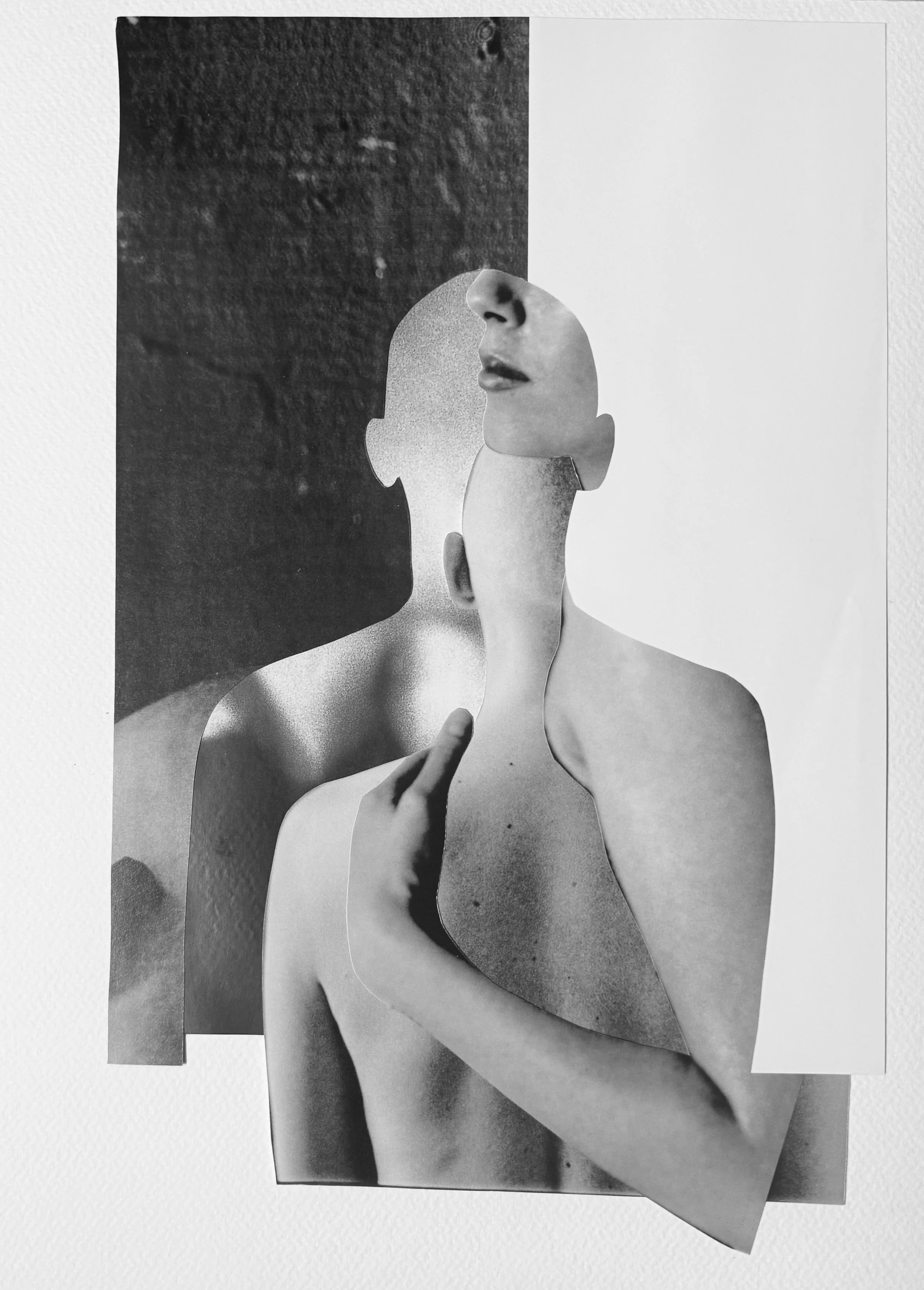  Silhouettes and Shadows 4 Black and white collage on acid free, cold pressed paper, 11” x 14,” 2025 
