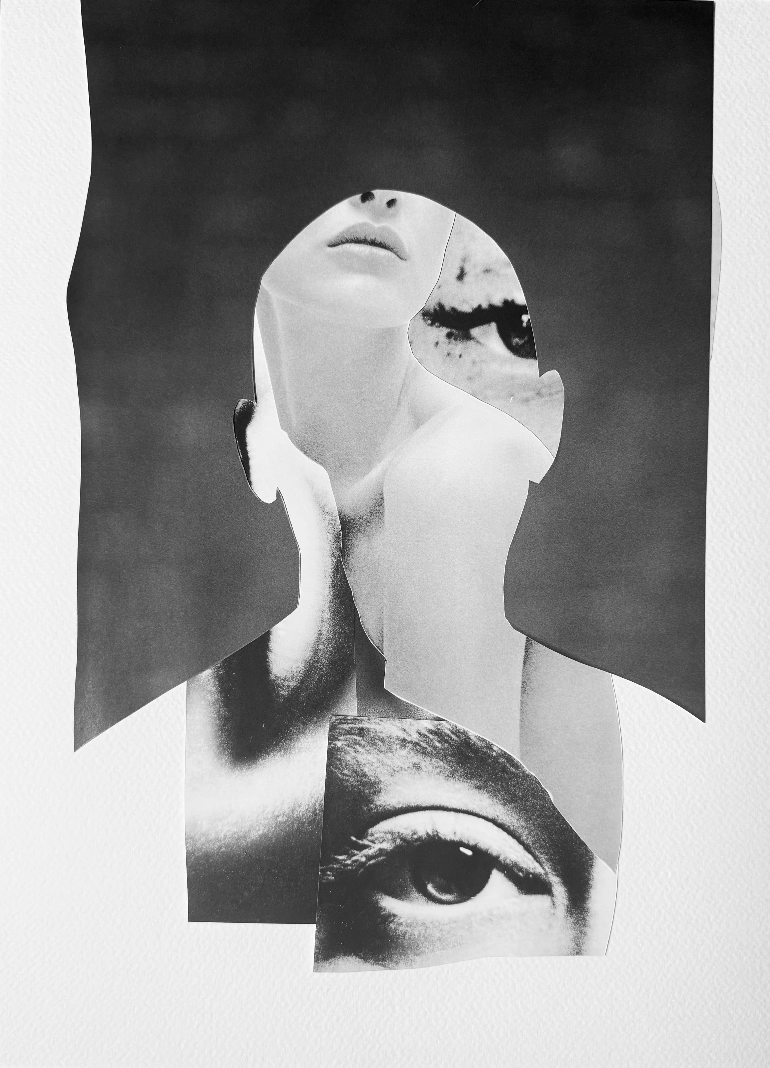  Silhouettes and Shadows 6 Black and white collage on acid free, cold pressed paper, 11” x 14,” 2025 