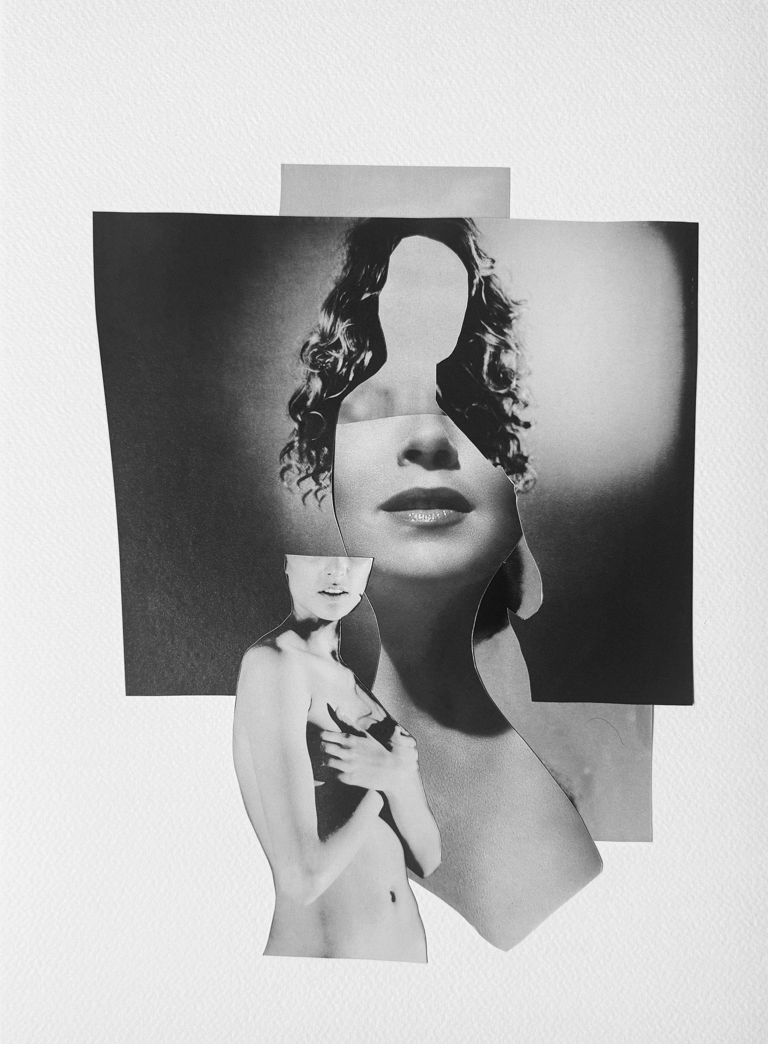  Silhouettes and Shadows 7 Black and white collage on acid free, cold pressed paper, 11” x 14,” 2025 