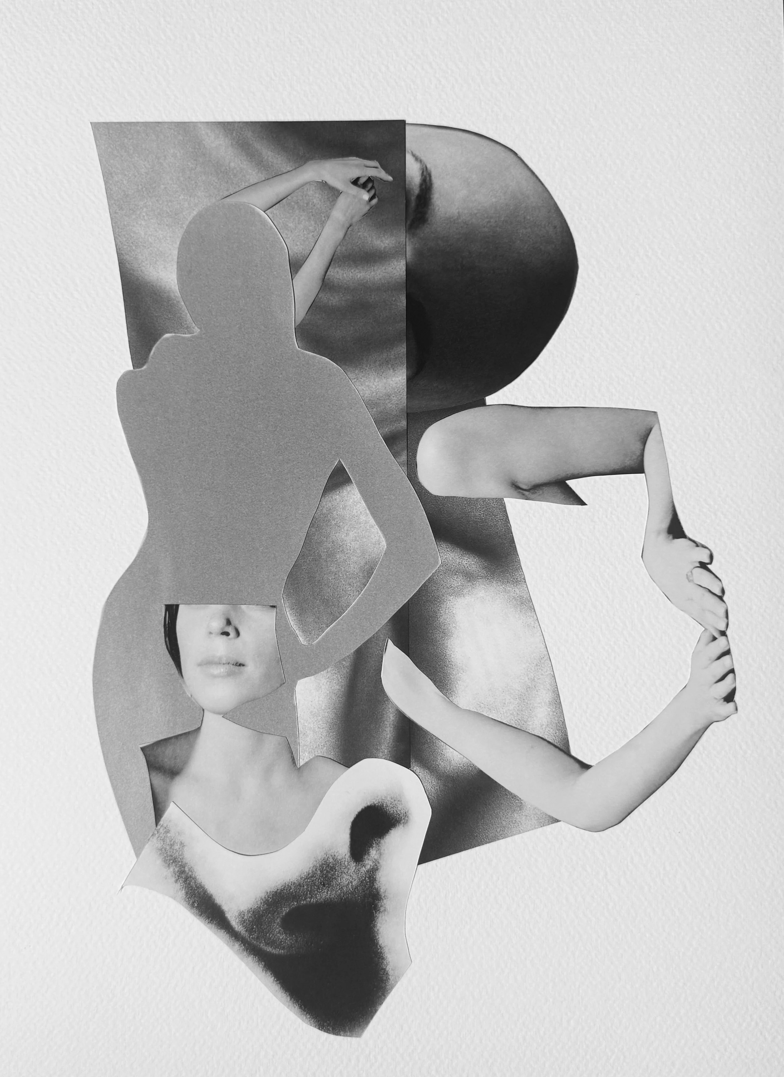  Silhouettes and Shadows 9 Black and white collage on acid free, cold pressed paper, 11” x 14,” 2025 