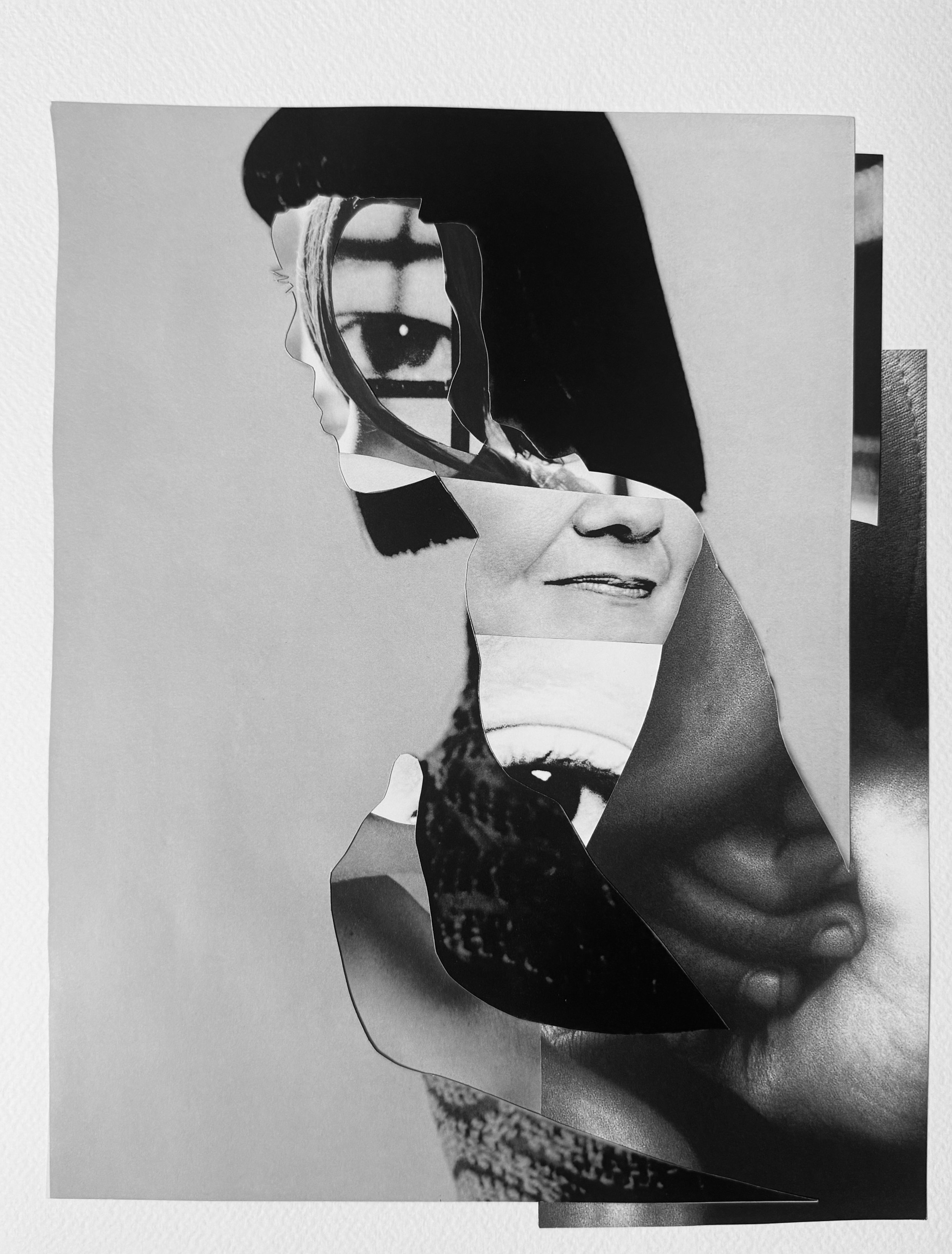  Silhouettes and Shadows 10 Black and white collage on acid free, cold pressed paper, 11” x 14,” 2025 