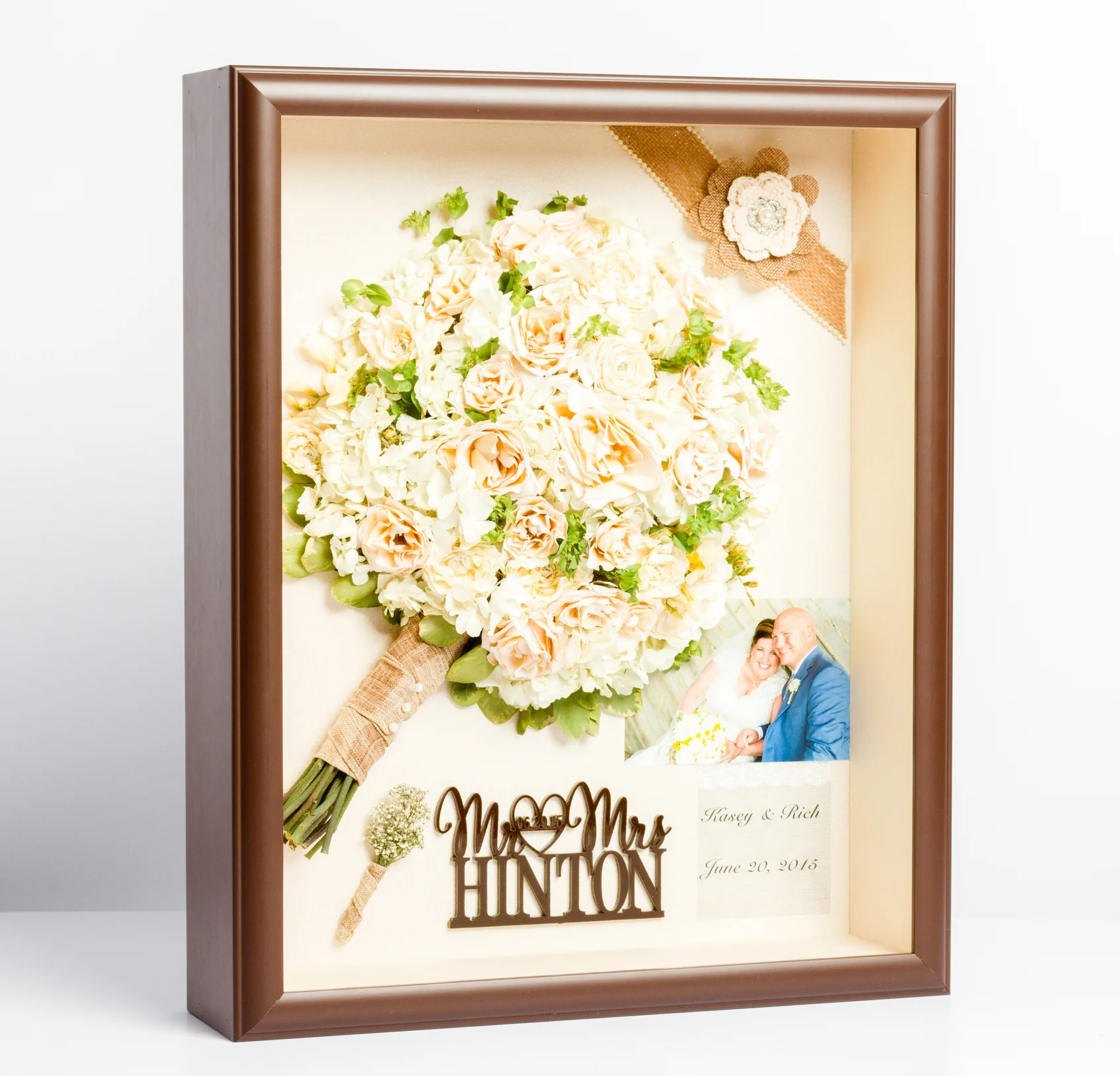 Above is a recreated bouquet in a "storybook" style design. The bride has chosen to also include the grooms boutonniere, cake-topper, and invitation.