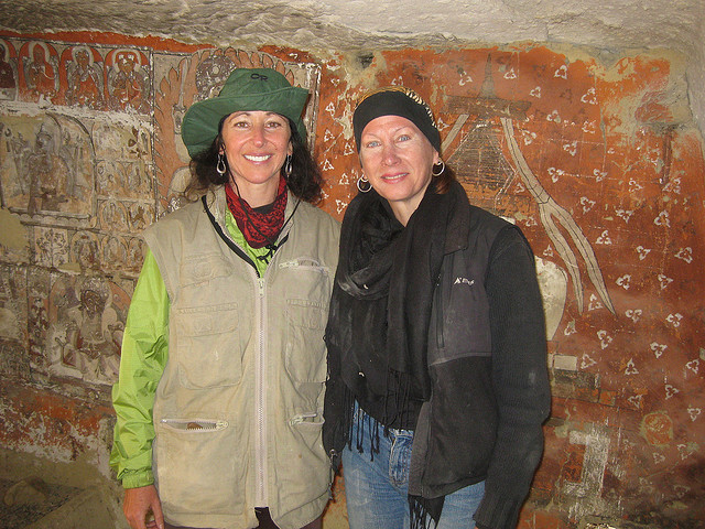 Composer Dr. Andrea Clearfield and Maureen Drdak in newly discovered cave in Chosar, Nepal, 2008.