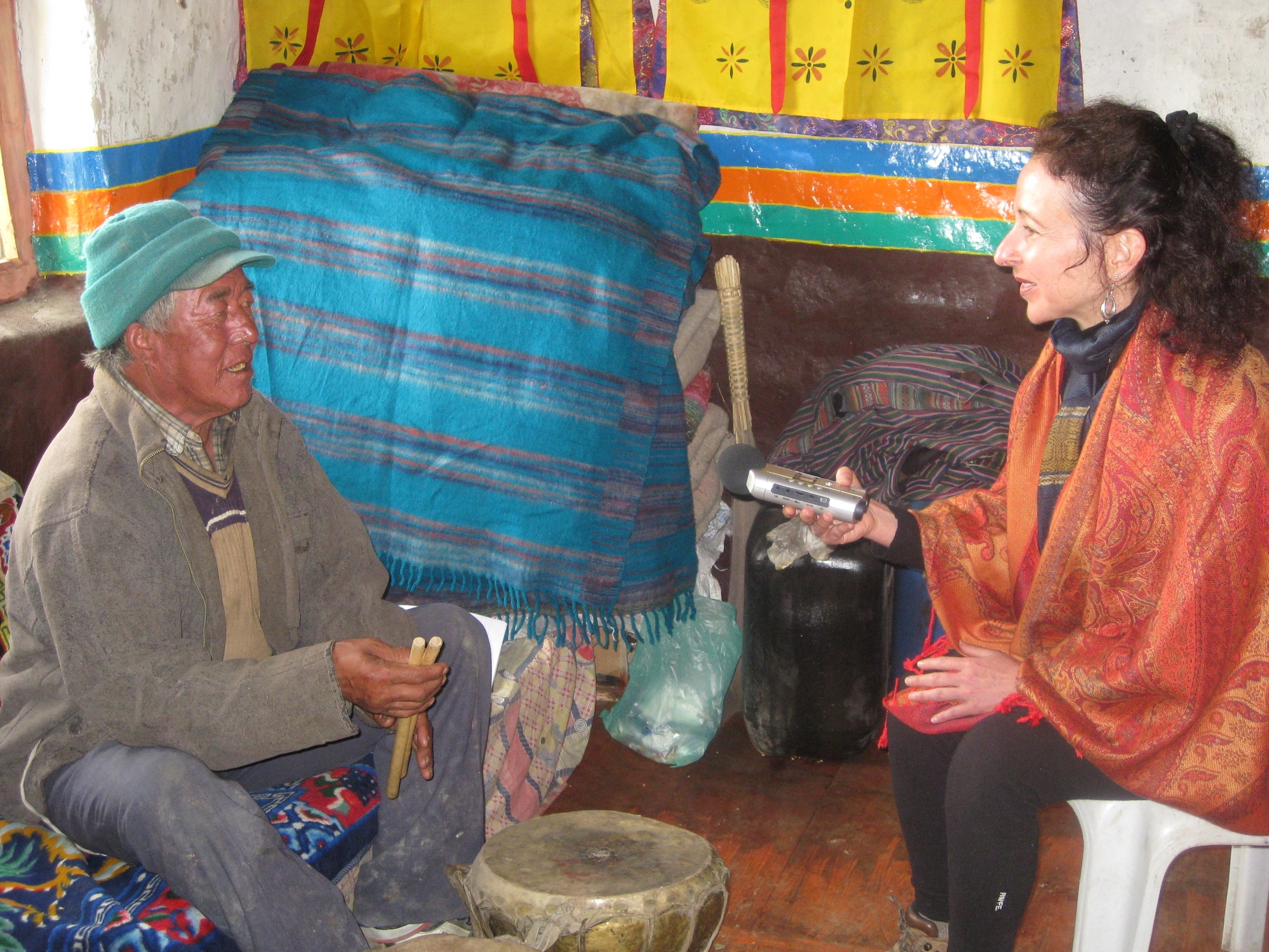 Composer Andrea Clearfield records the songs of Tashi Tsering, the last Royal Court singer to the King and Queen of Lo Monthang, for The Lungta Collaborative, 2008.