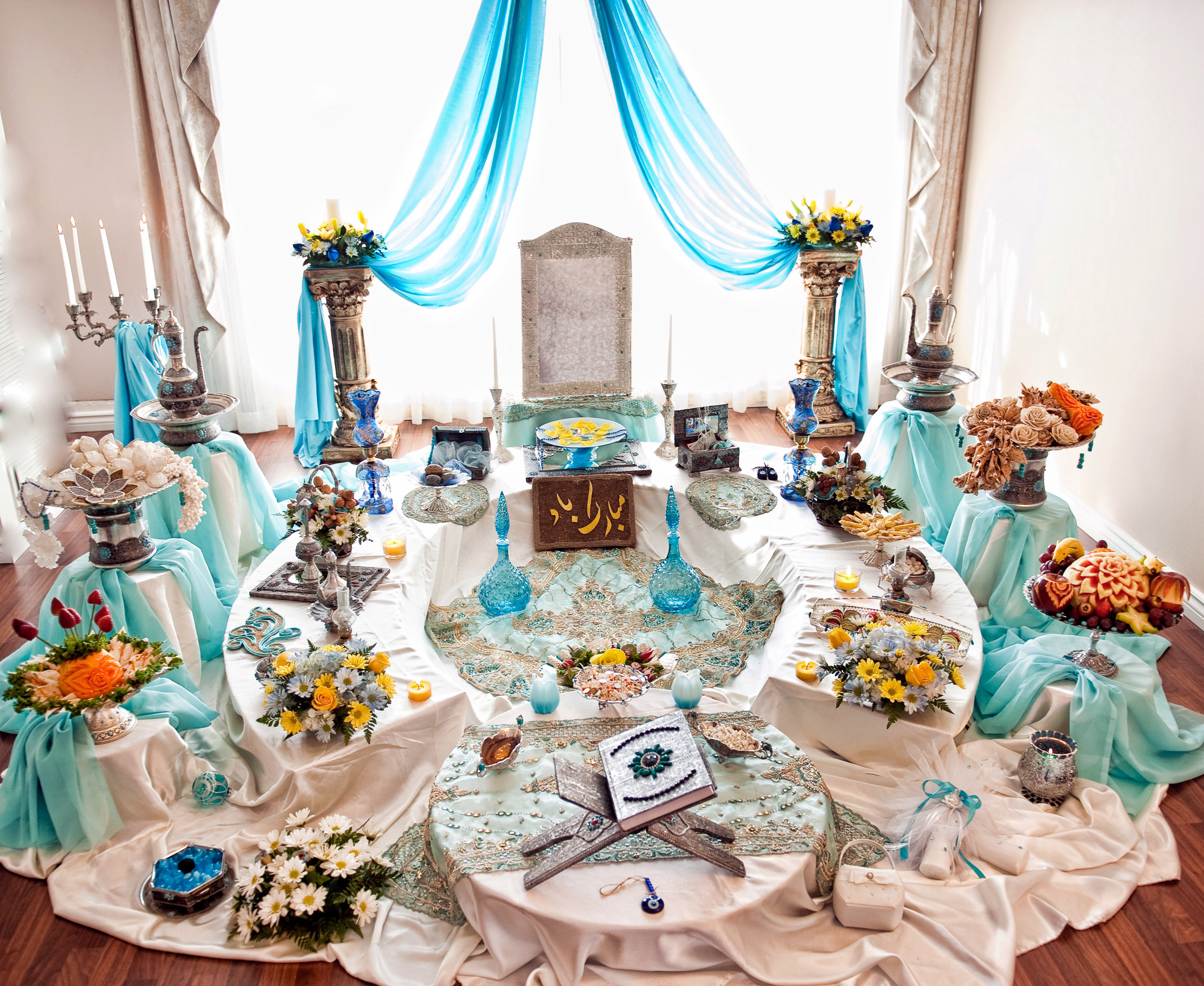 Turquoise with Silver Sofreh set up in a private residence-Toronto