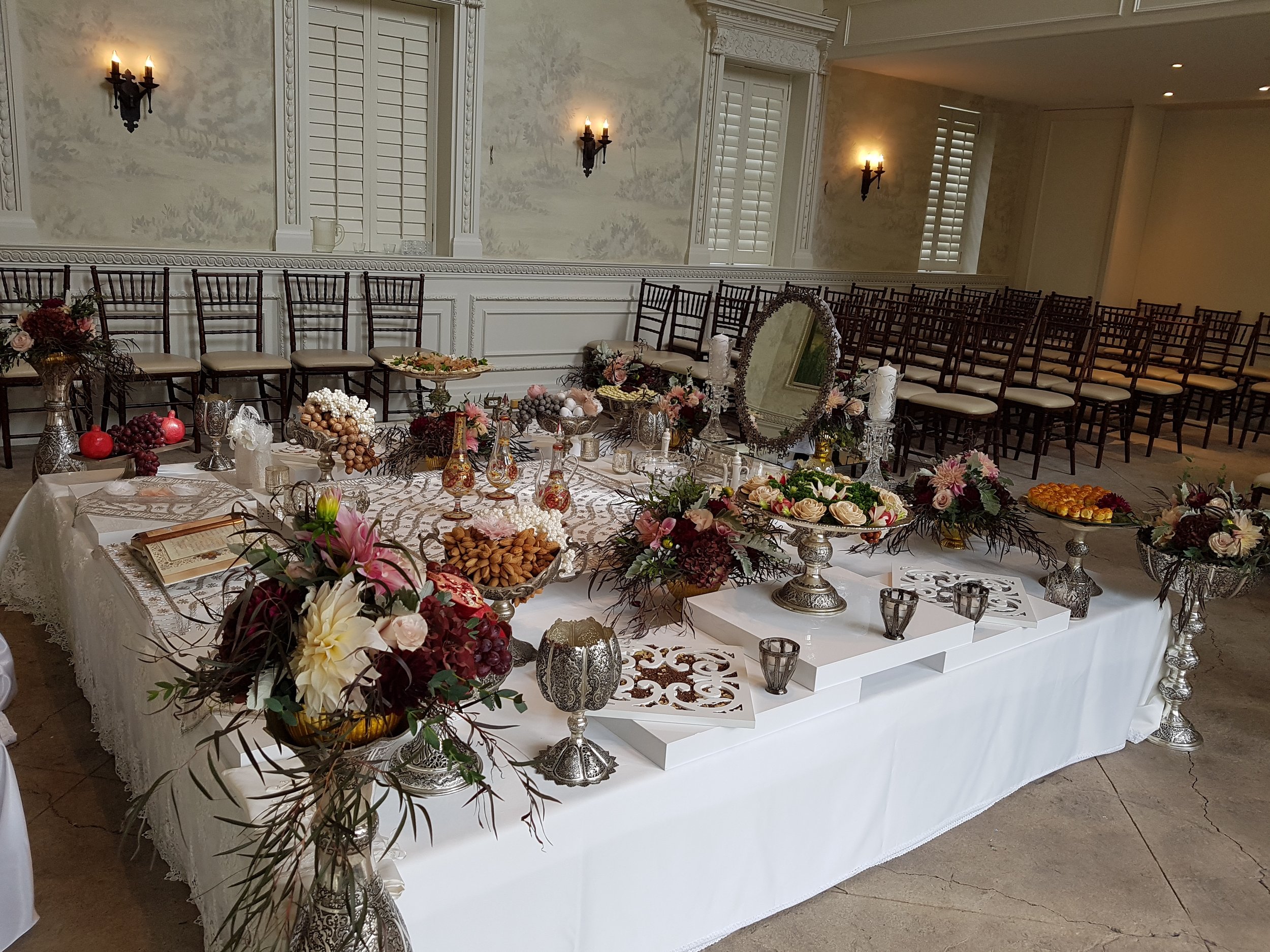 Traditional Silver Sofreh set up in Graydon Hall Manor- Toronto