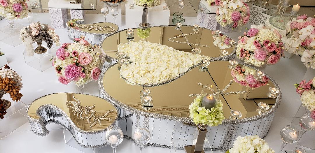 Crystal with Silver sofreh set up on Glass. Paradise Banquet Hall, Vaughan