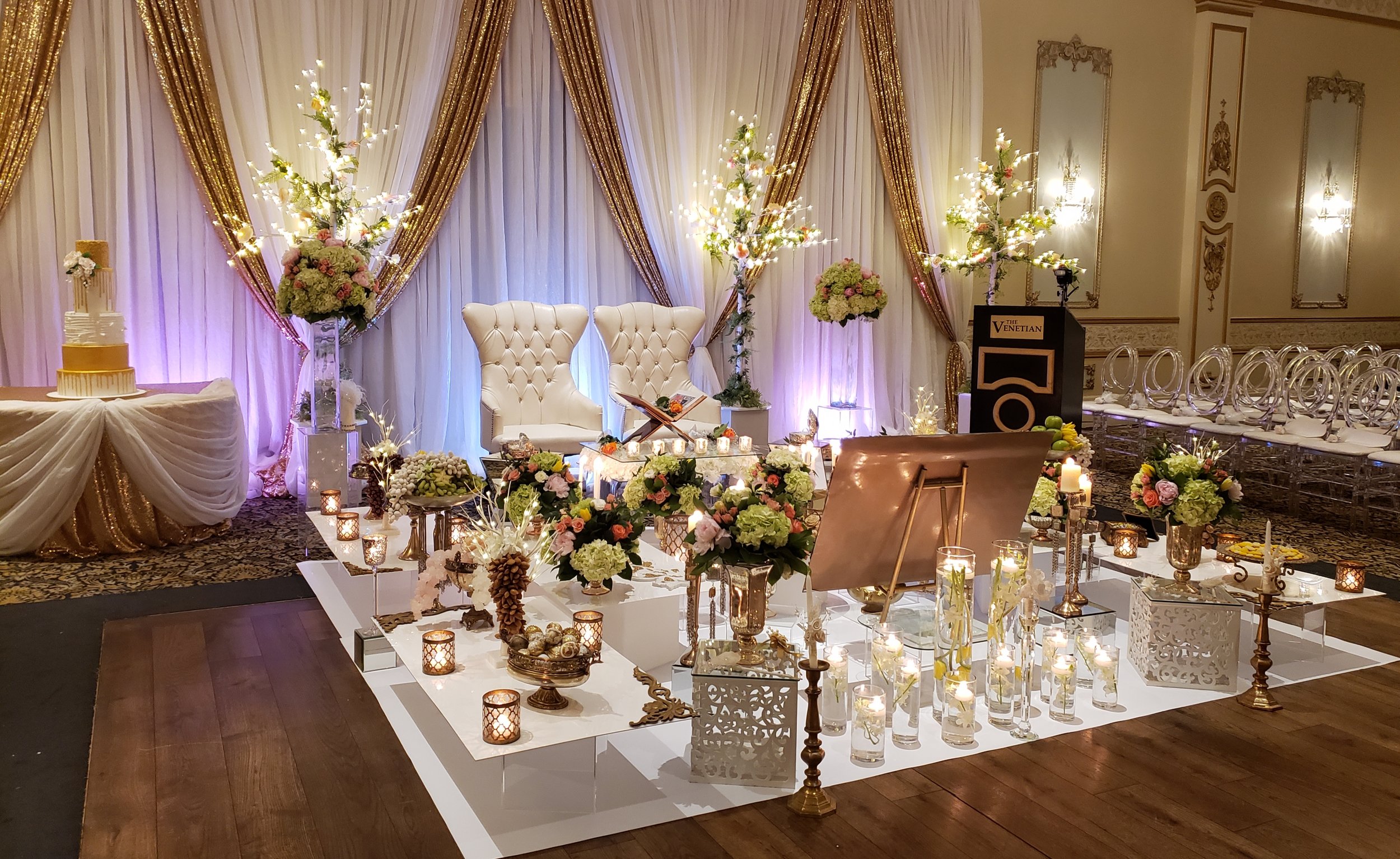 Antique with white vinyl - Venetian banquet hall