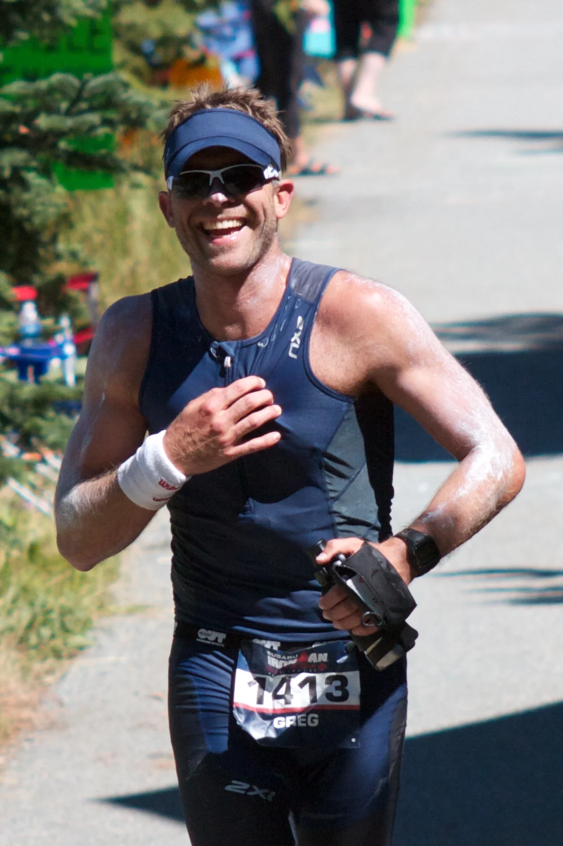 My training buddy Greg at Ironman Canada; stoked to see us cheering!