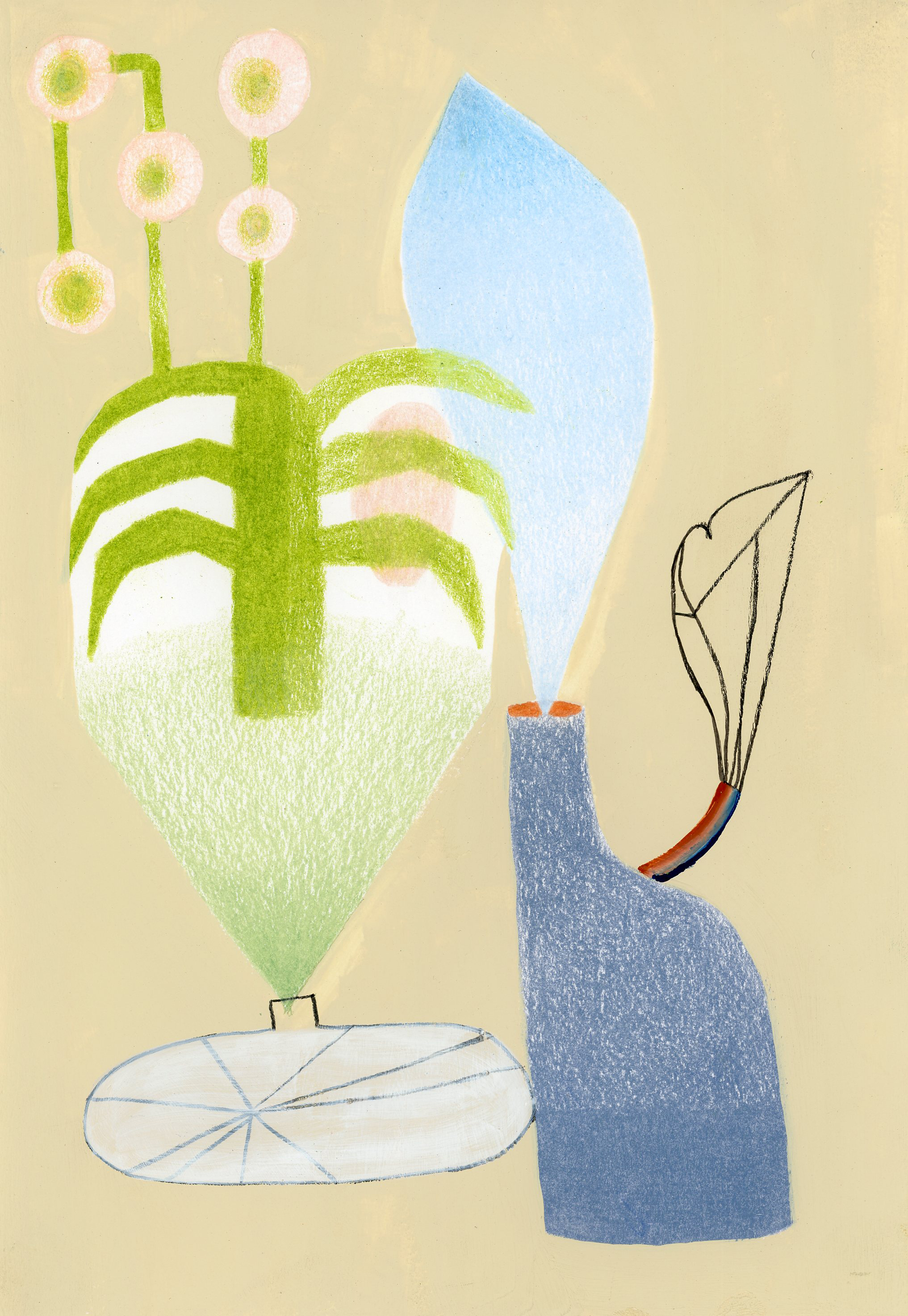 a future still life, 2019, gouache, acrylic and colored pencil on paper