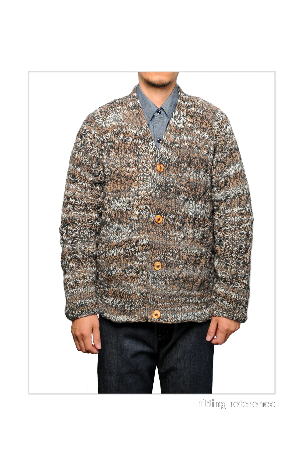 V Neck Cardigan - Dk Beige Mix — CHAMULA