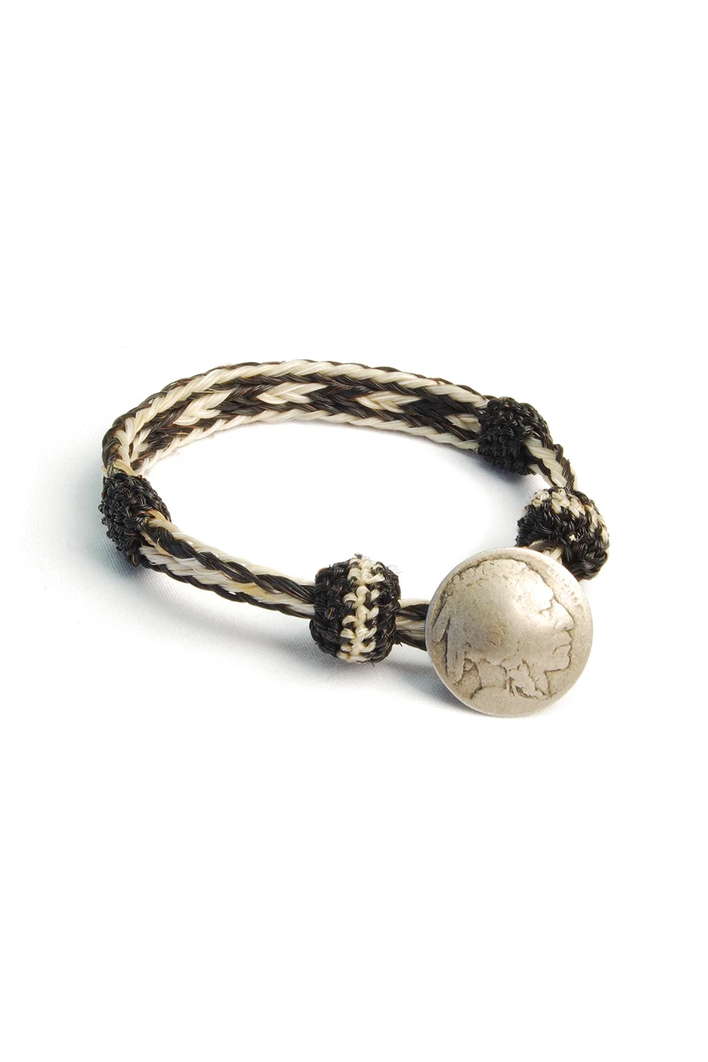 Concho Bracelet - Blk x Wht/Nat w/ Indian Concho