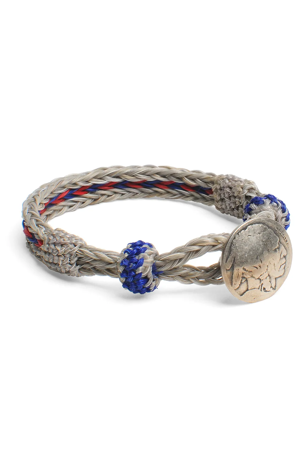 Concho Bracelet - Gry/ Red x Blu w/Indian Concho