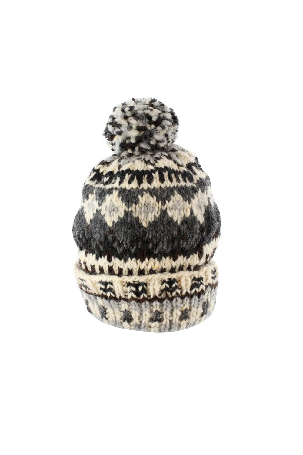 Double Cuff Cap, Fair Isle #3 - Natural Heather