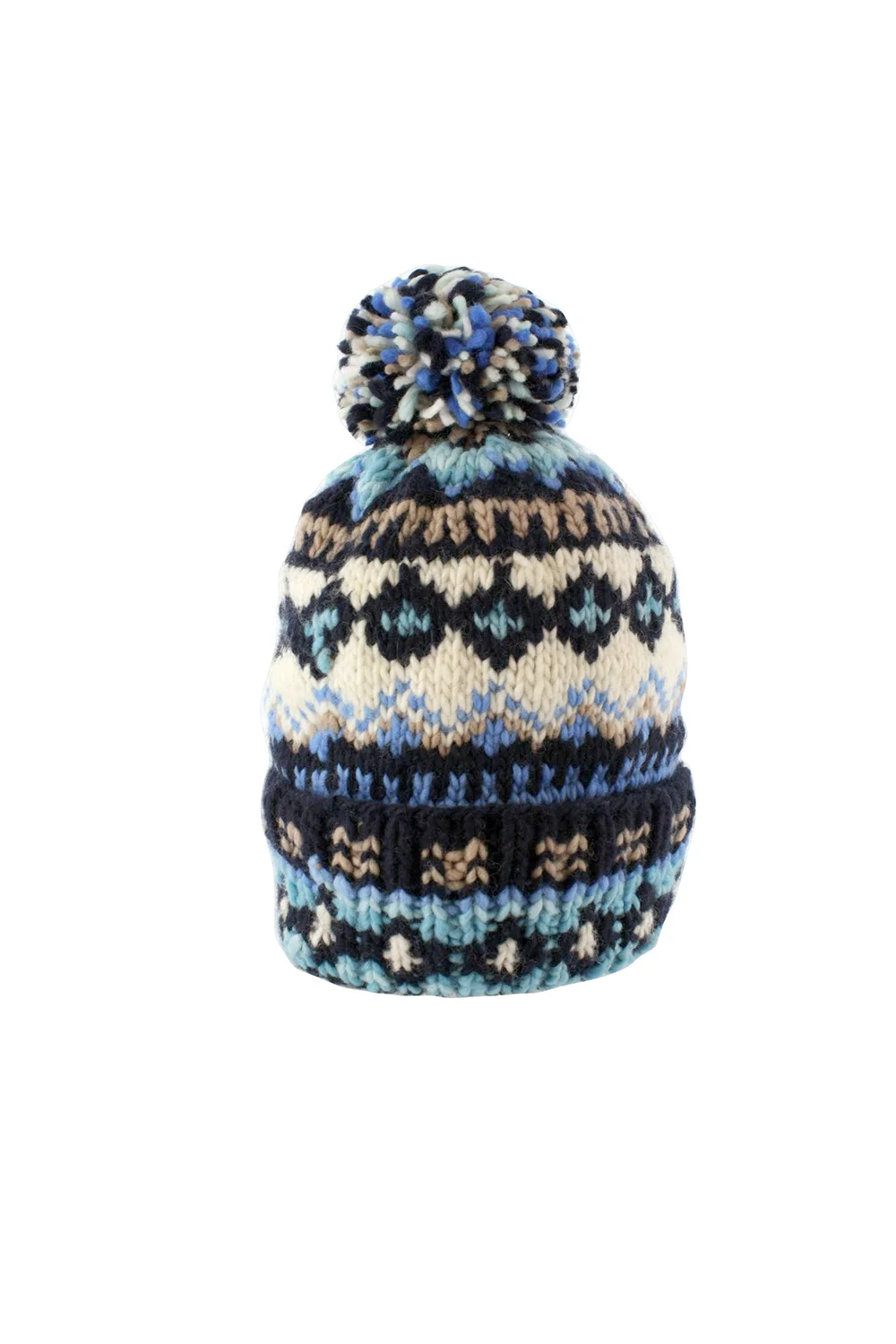 Double Cuff Cap, Fair Isle #3 - Navy Heather