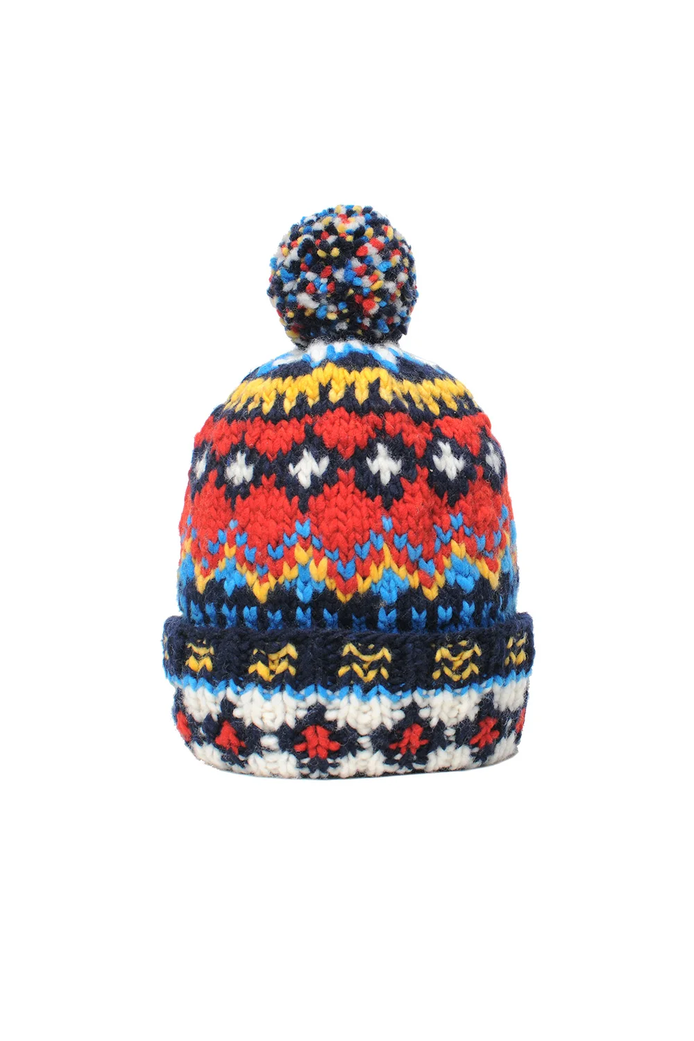 Double Cuff Cap, Fair Isle #3 - Navy