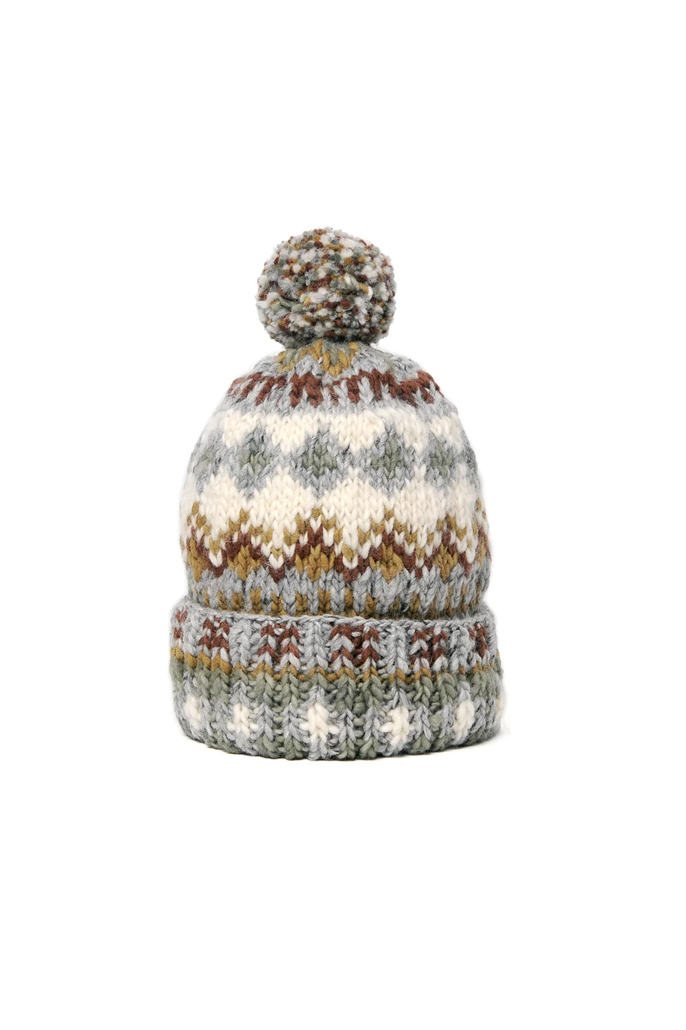 Double Cuff Cap, Fair Isle #3 - Pearl Grey
