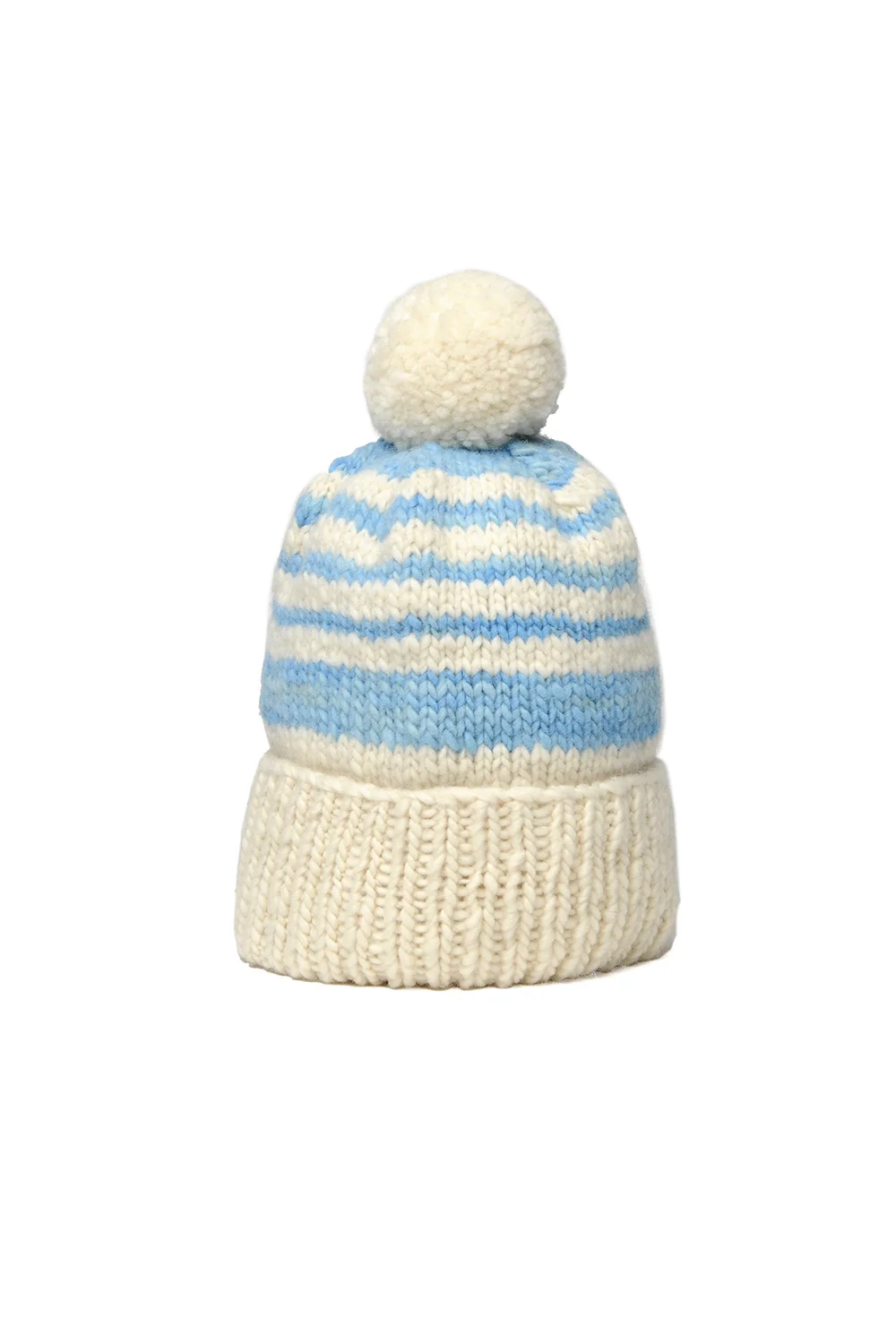 Double Cuff Cap, Stripe - Ivory x Lt. Turq