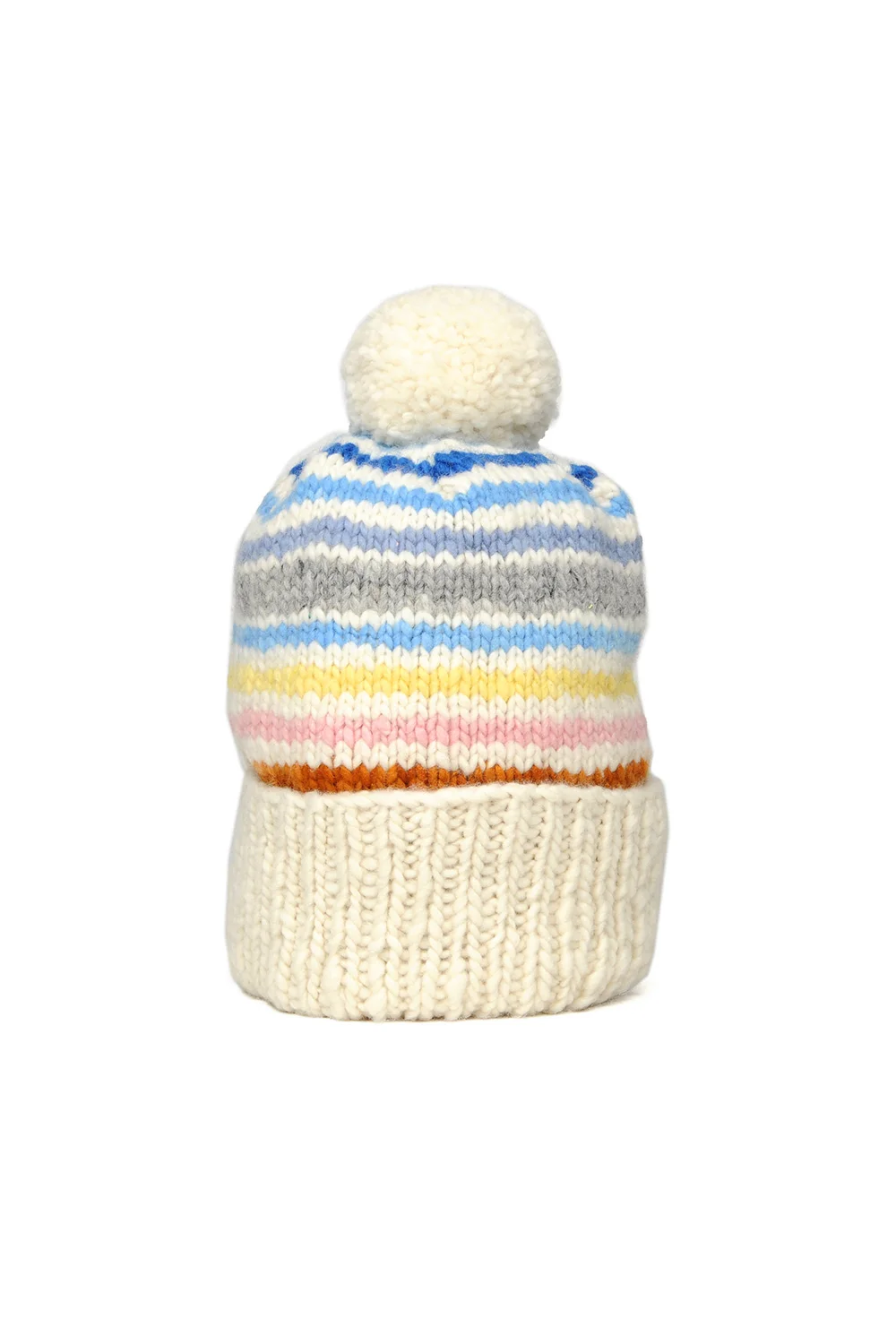 Double Cuff Cap, Stripe - Ivory Multi