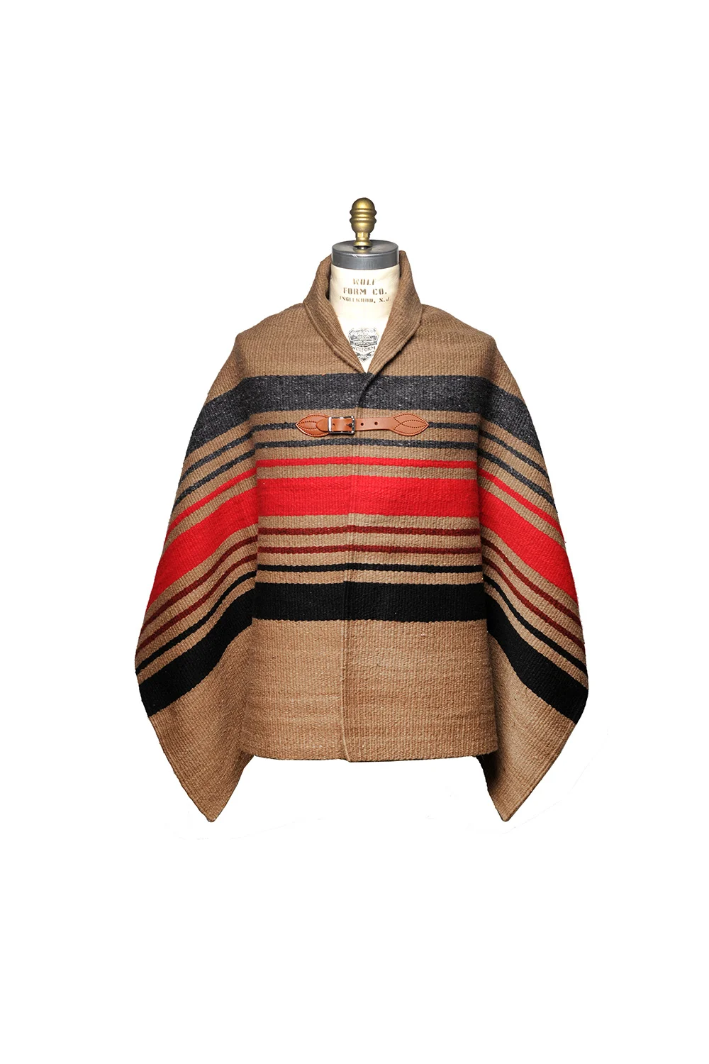 Merino Wool Blanket Poncho - Dk. Beige Multi