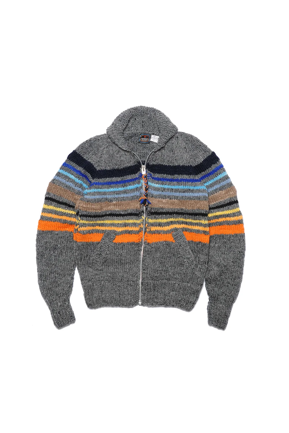 Stripe Zipper Cardigan - Grey Multi