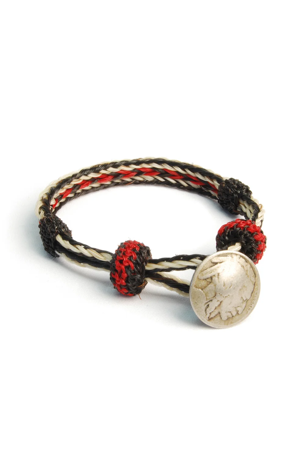Concho Bracelet - Wht x Blk/Red w/ Indian Concho