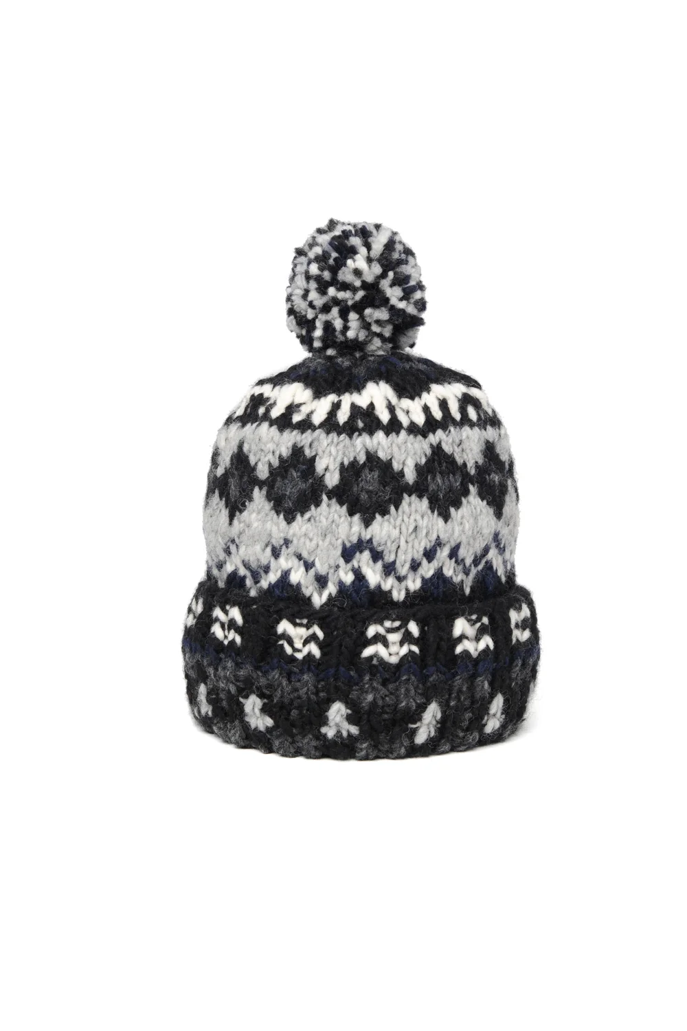 Double Cuff Cap, Fair Isle #3 - Black