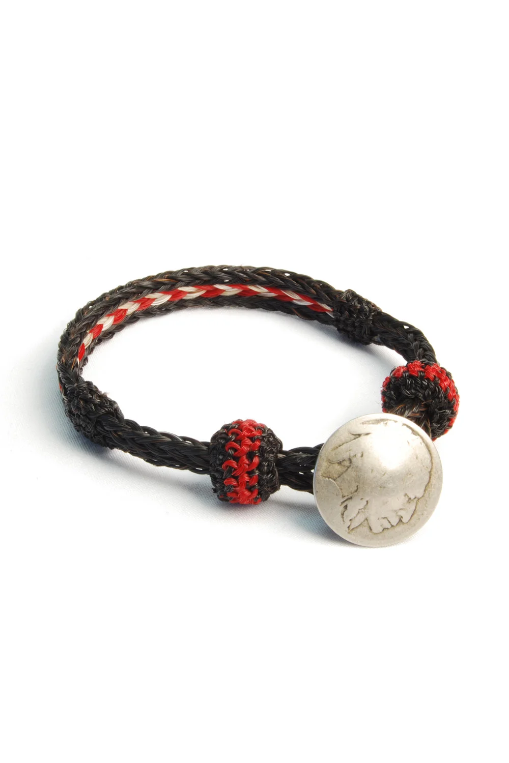 Concho Bracelet - Blk/Wht x Red w/Indian Concho