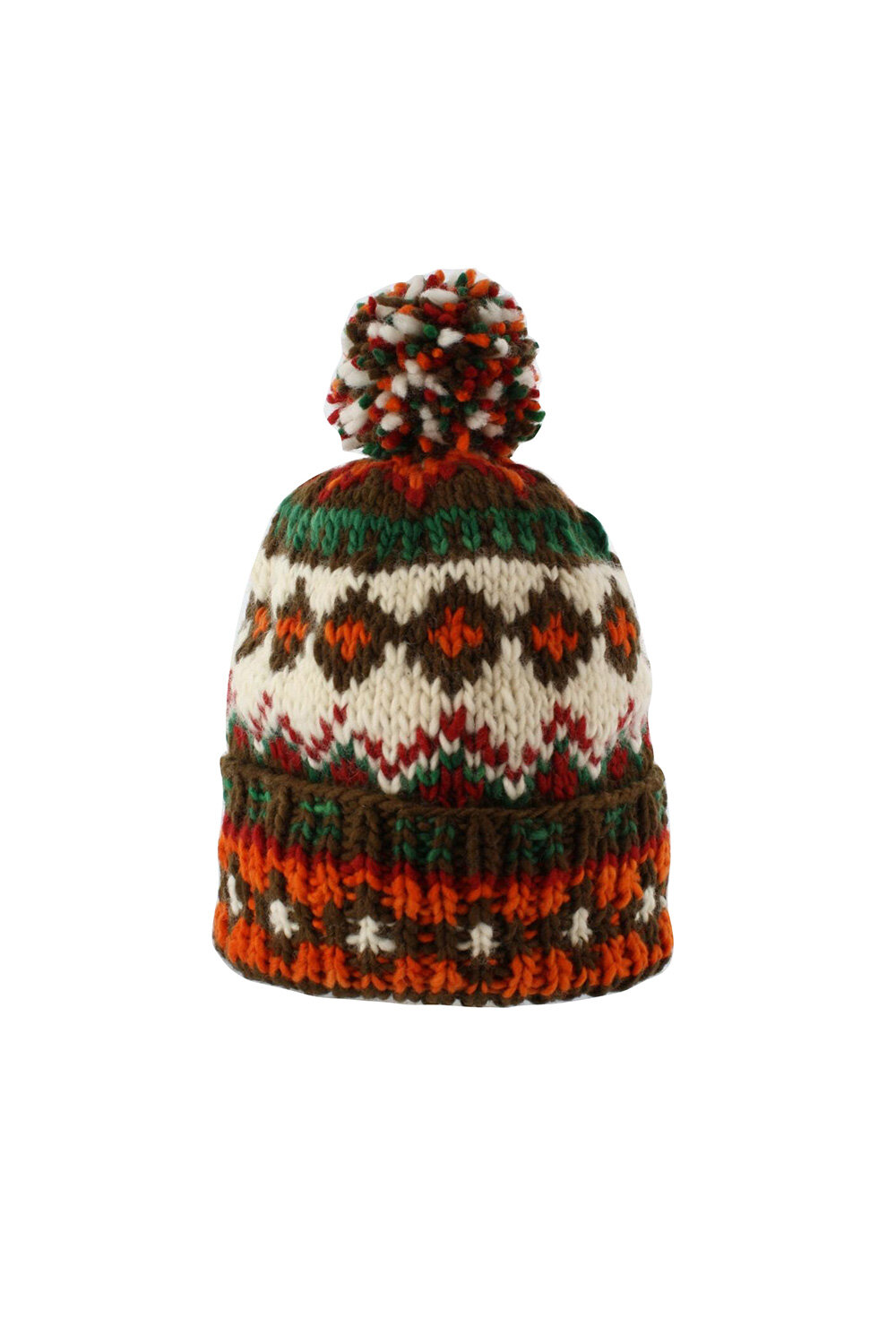 Double Cuff Cap Fair Isle #3 -Brown Heather — CHAMULA