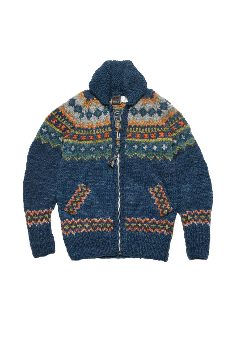 Fair Isle #3 Zipper Cardigan - Dk. real Indigo — CHAMULA